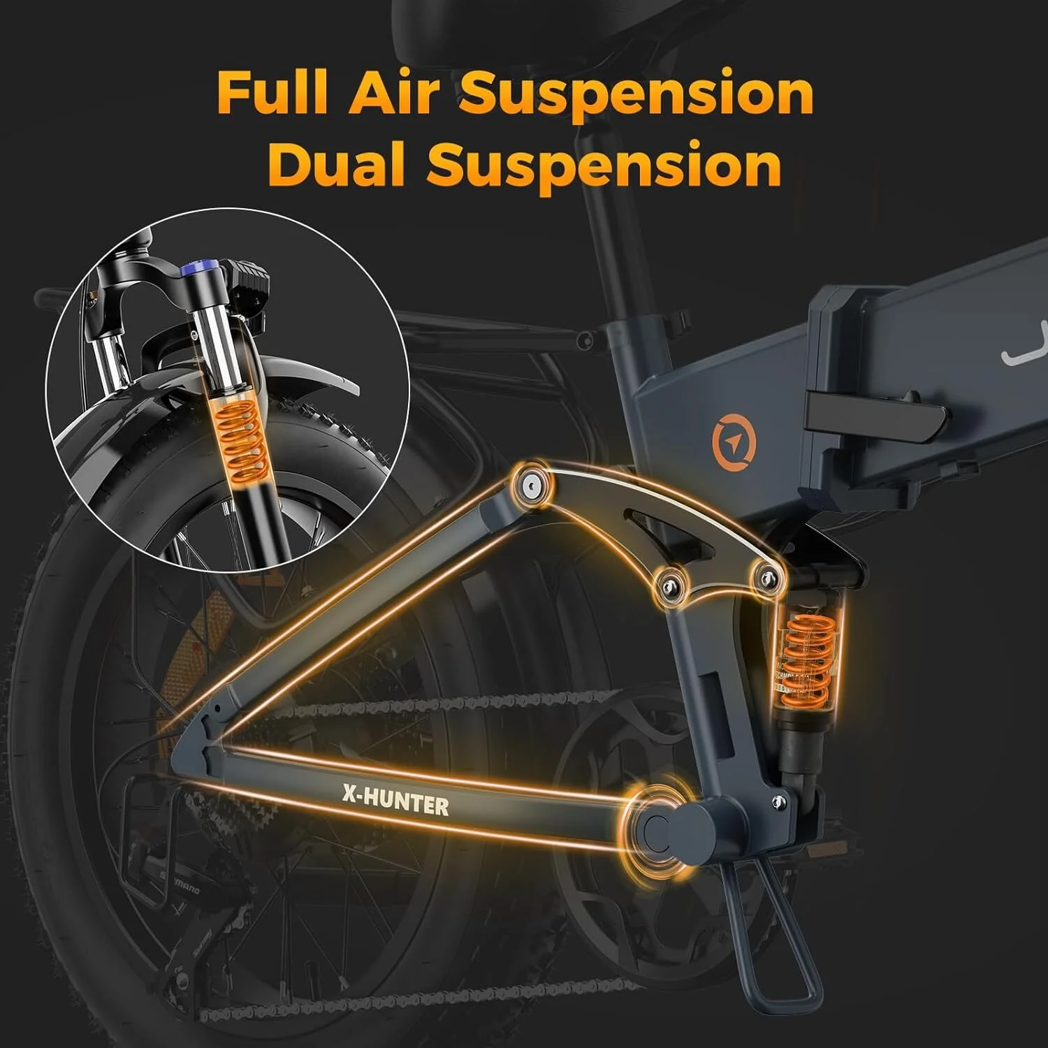 Jasion X-Hunter Electric Bike for Adults, 750W Motor Electric Bicycle with 48V 13AH Removable Battery, 20" x4.0 Fat Tire Folding Ebike, Full Suspension, 7-Speed Bicycles - Image 13