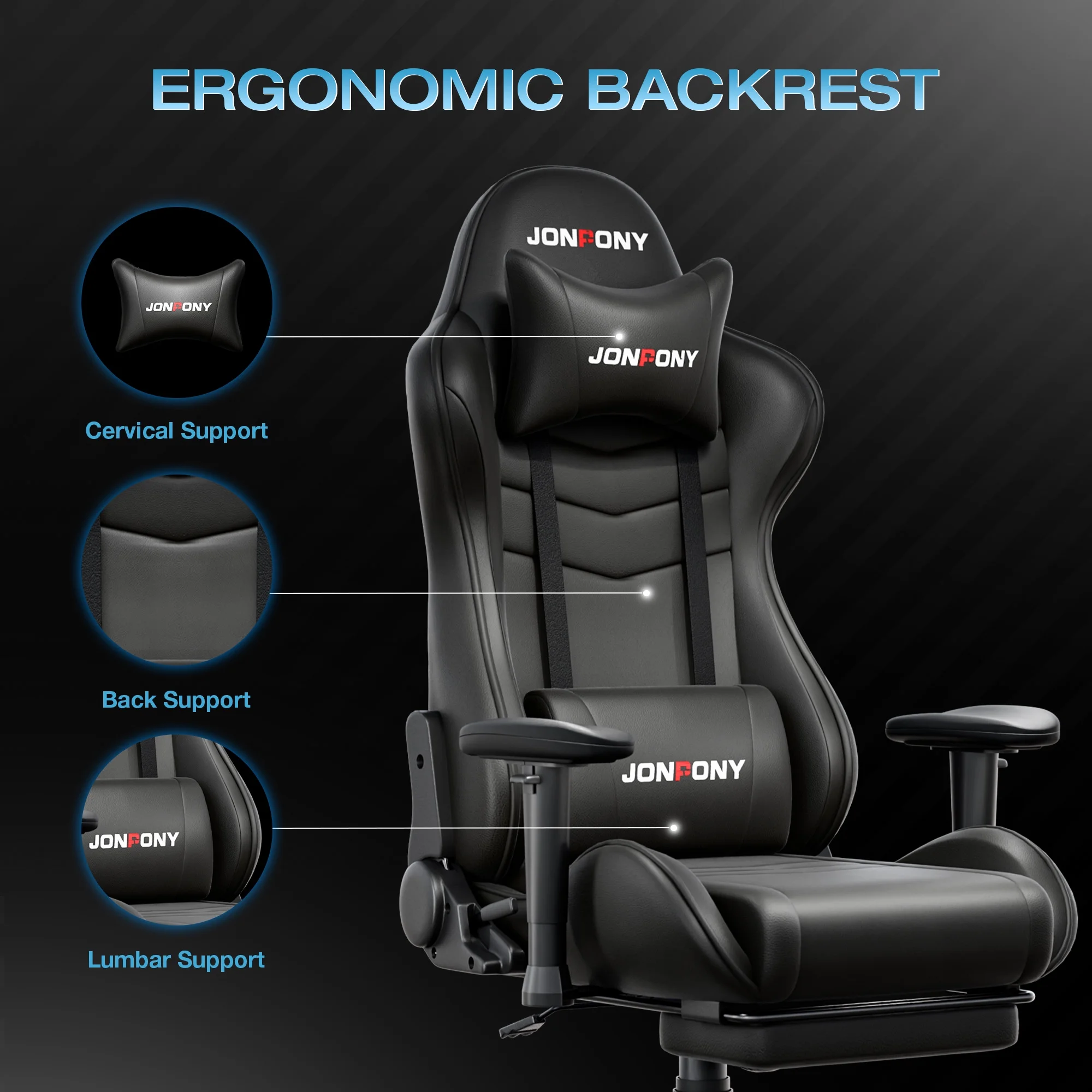 JONPONY Big and Tall 500LBS Gaming Chair, Ergonomic Design, Gamer Chair PU Leather with Footrest and Lumbar Support, High Back Office Chair Support 8 Hours Long Sitting, Computer Chair,Red - Image 63