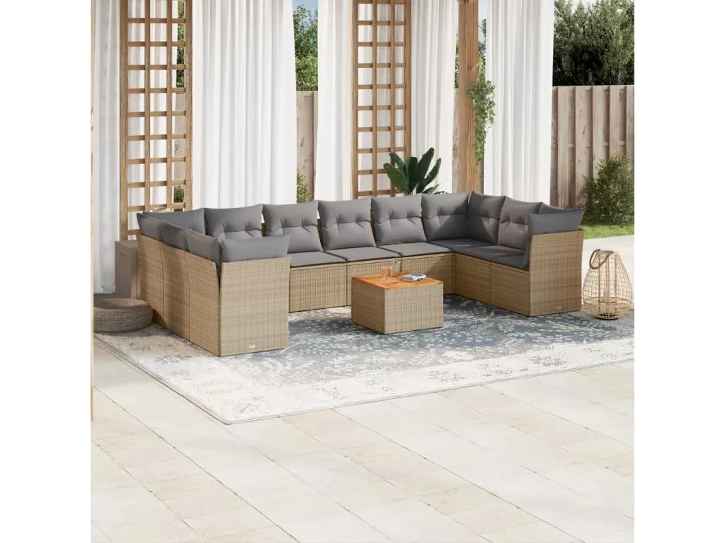 Juego de sofás jardín con cojines beige mezcla 11 pzas ratán PE 23051lqbi