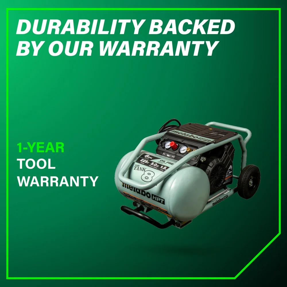Metabo HPT Air Compressor, THE TANK, 8-Gallon Trolley Air Compressor, 225 PSI, Versatile for Use with Framing, Siding, Finish, or Roofing Nailers, Easy Mobility with Rubber Tires, EC1315S - Image 11