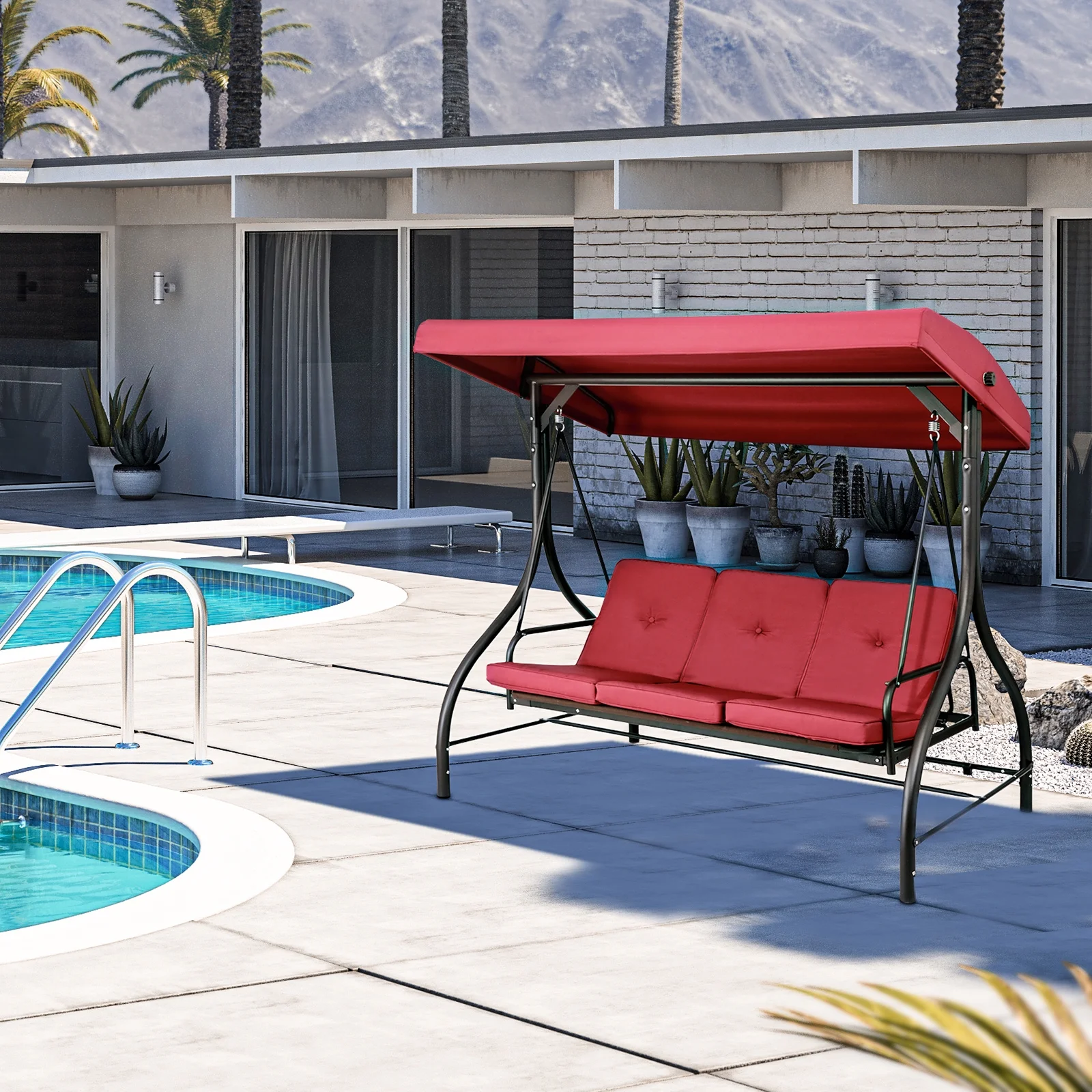 Arlopu 3 Person Porch Swing Outdoor Converting Canopy Swing Glider with Canopy - Image 30
