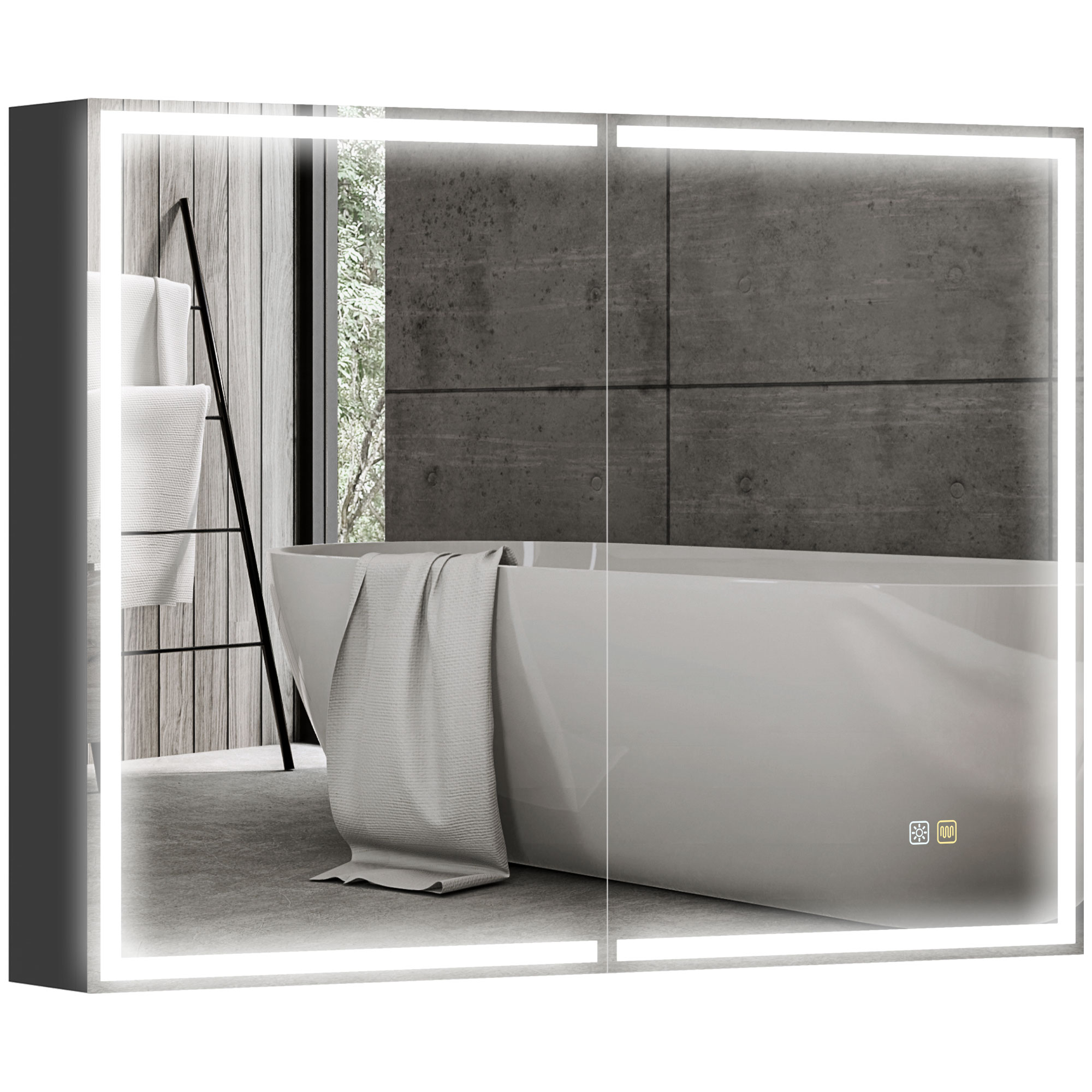 Armario de baño con espejo y luces LED antivaho - negro cs3253f8