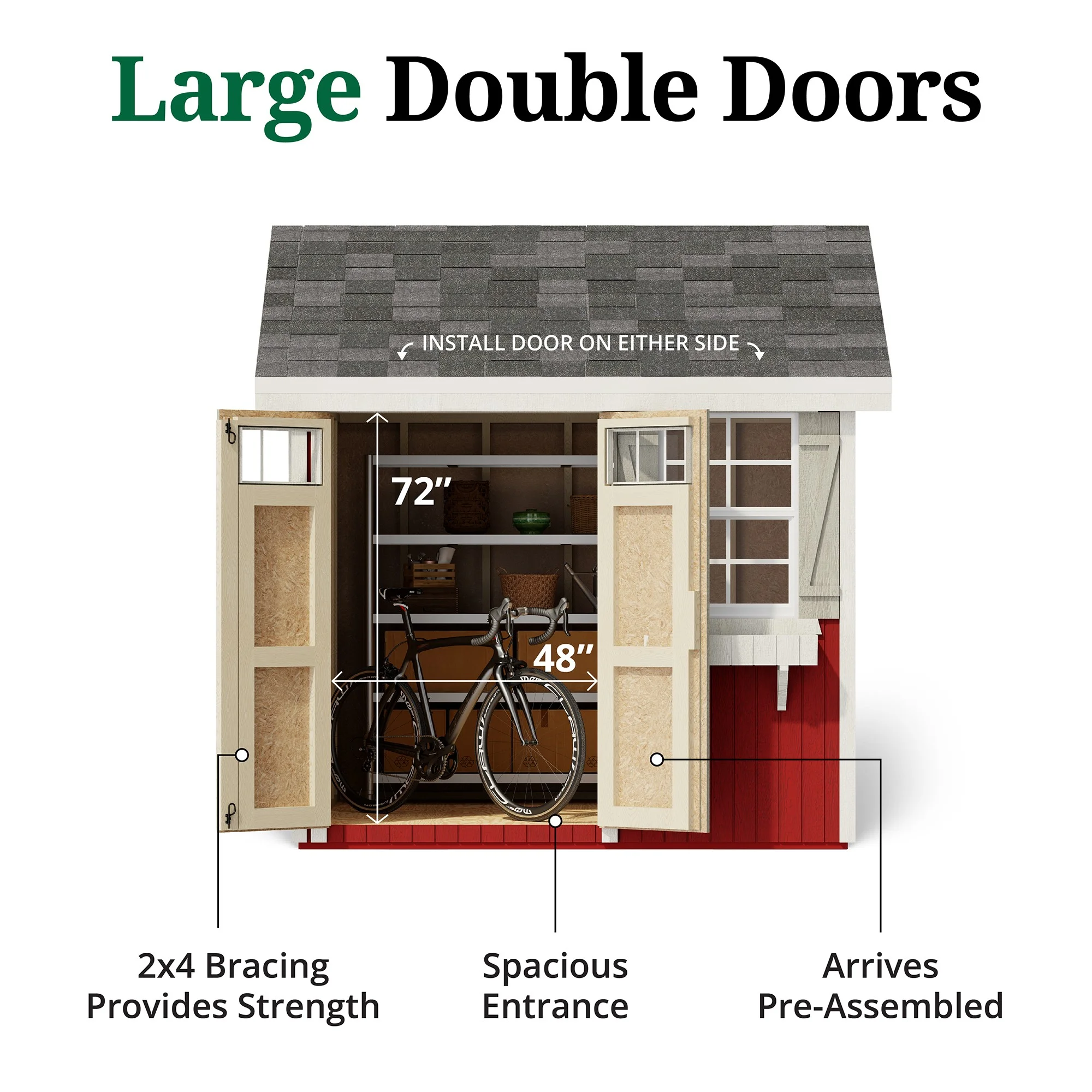 Little Cottage Co. 8x8 Colonial Pinehurst Shed with Operable Window, Outdoor Wood Storage Do-It-Yourself Precut Kit - Image 4