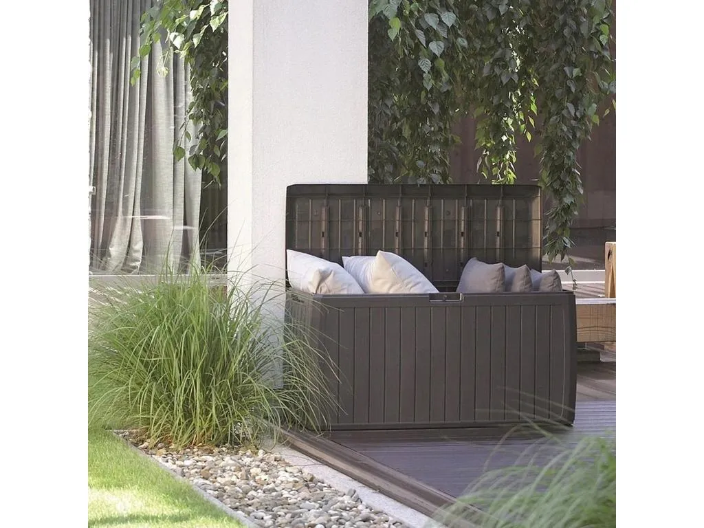 Cofre de jardín 290L Nidovia en plástico ocre oscuro 116,6x47x59,5 cm mjf726075