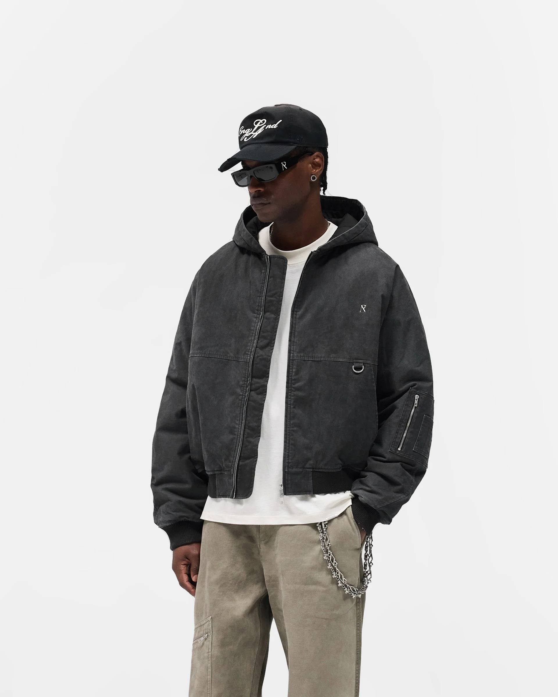 Hooded Bomber - Washed Black