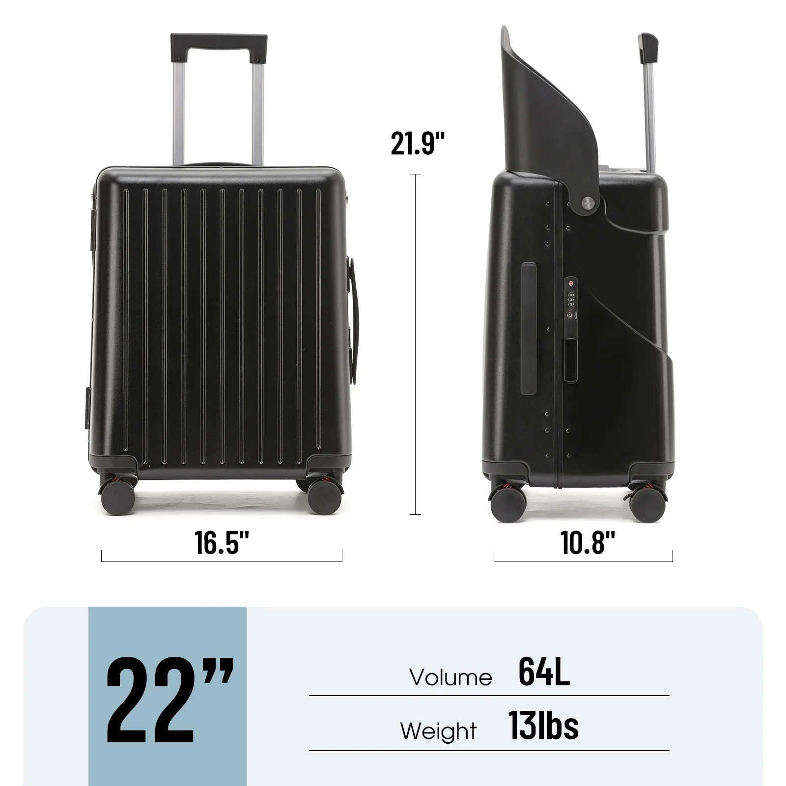 22 Inch TSA Lock Luggage with for Kids& Adult,Check in Lockable Spinner Wheels Free Luggage Cover and Safety Seatbelt Travel Suitcase - Image 6