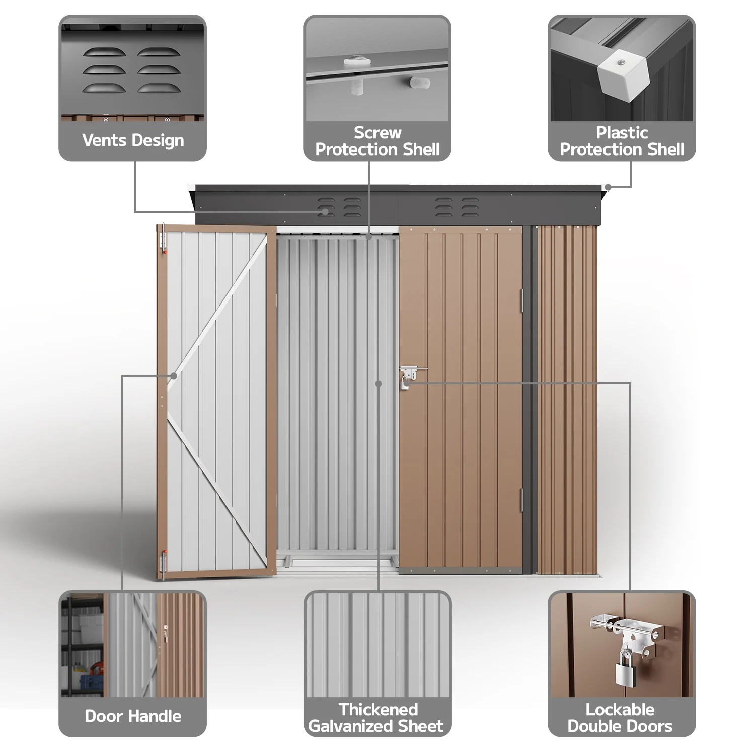 5'x3' Outdoor Storage Shed, Asofer Shed and Outdoor Storage Clearance, Weatherproof Tool Shed, Brown - Image 22