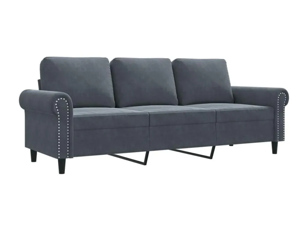 Sofá de 3 enorme plazas terciopelo gris oscuro 180 cm ybno08447