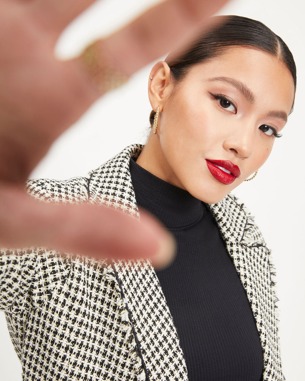 Seems About Right Frayed Pocketed Houndstooth Blazer - Se7enfashion
