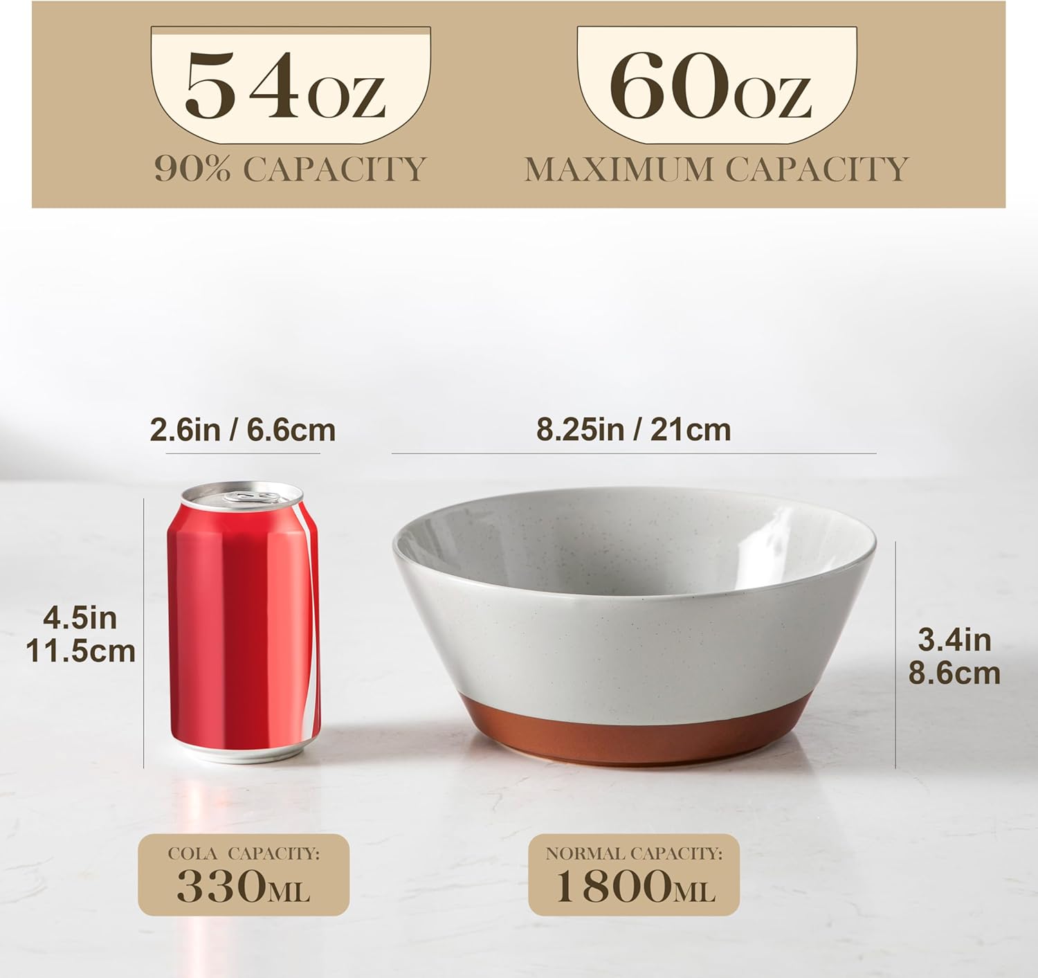 MALACASA Salad Bowls Set of 4, Soup Bowls for Kitchen, 60oz Large Ceramic Bowl for Ramen, Cereal, Fruit, Pho and Pasta, Microwave & Dishwasher Safe, Speckled Deep Bowls, Grey & Brown