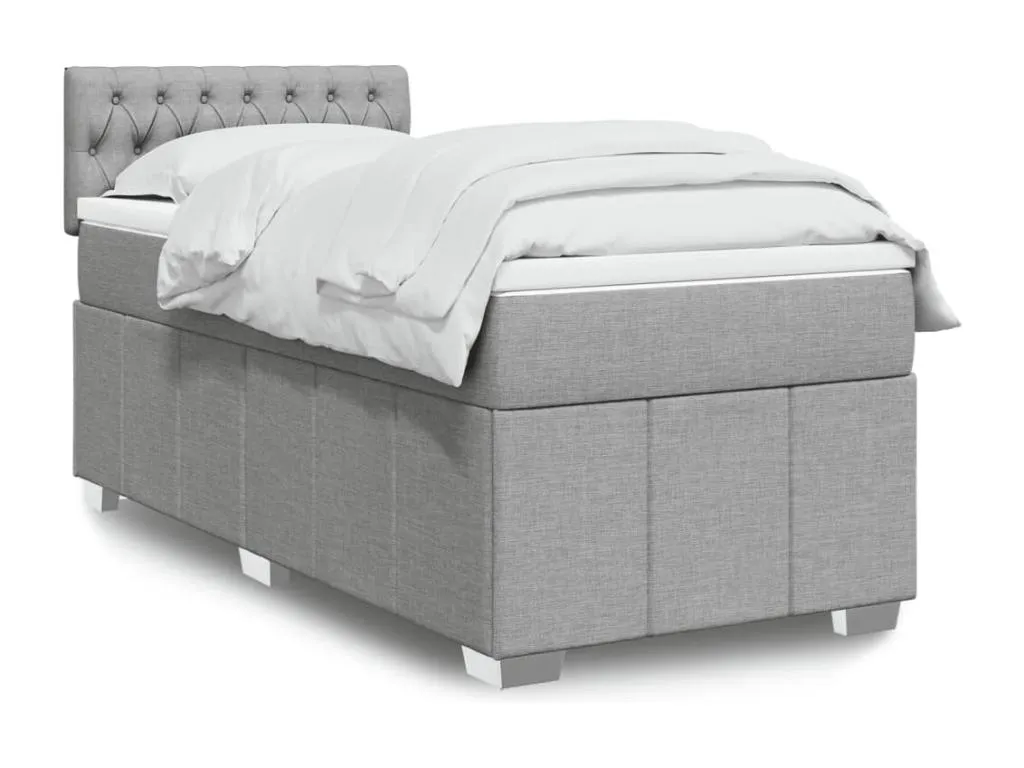 Cama box spring con colchón tela gris claro 90x190 cm ogb3522230