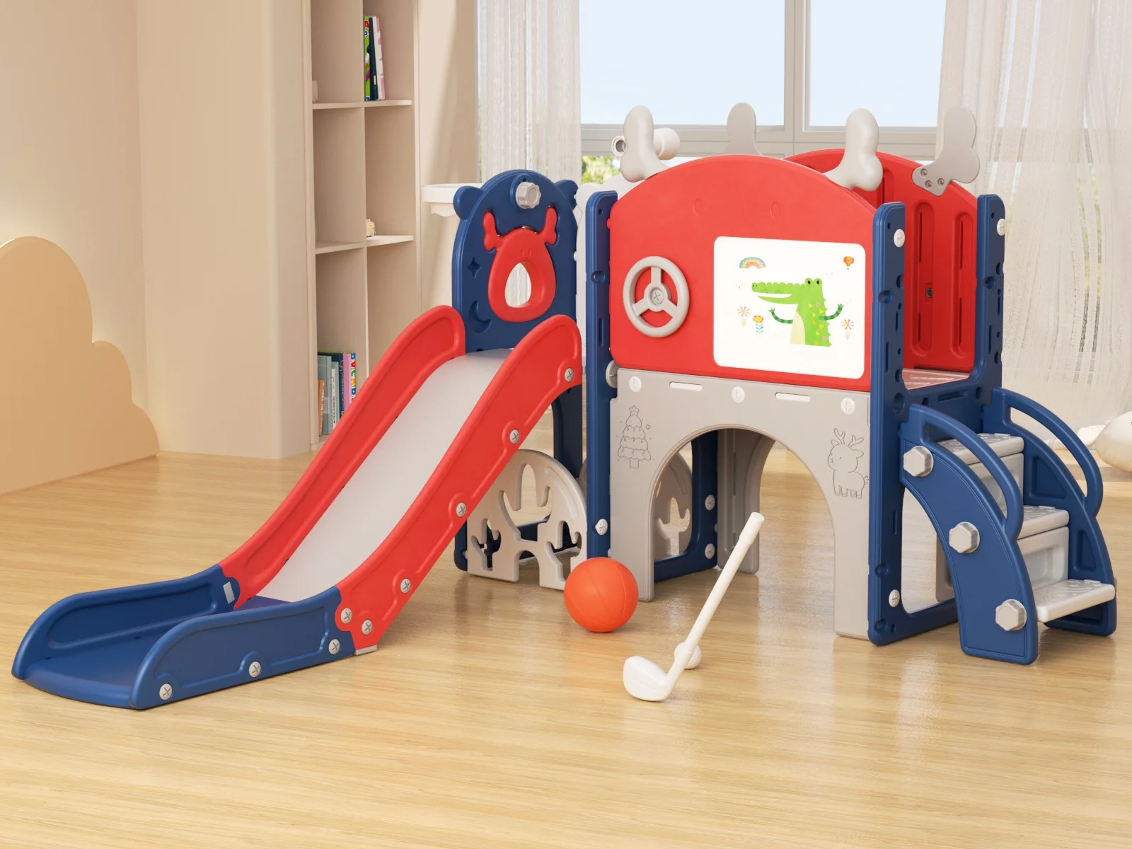 Korimefa 11-in-1 Toddler Slide Set with Golf, Basketball Hoop, Kids Slide for Toddlers Age 1-4, Climber Slip and Slides, Baby Outdoor Toys - Image 67