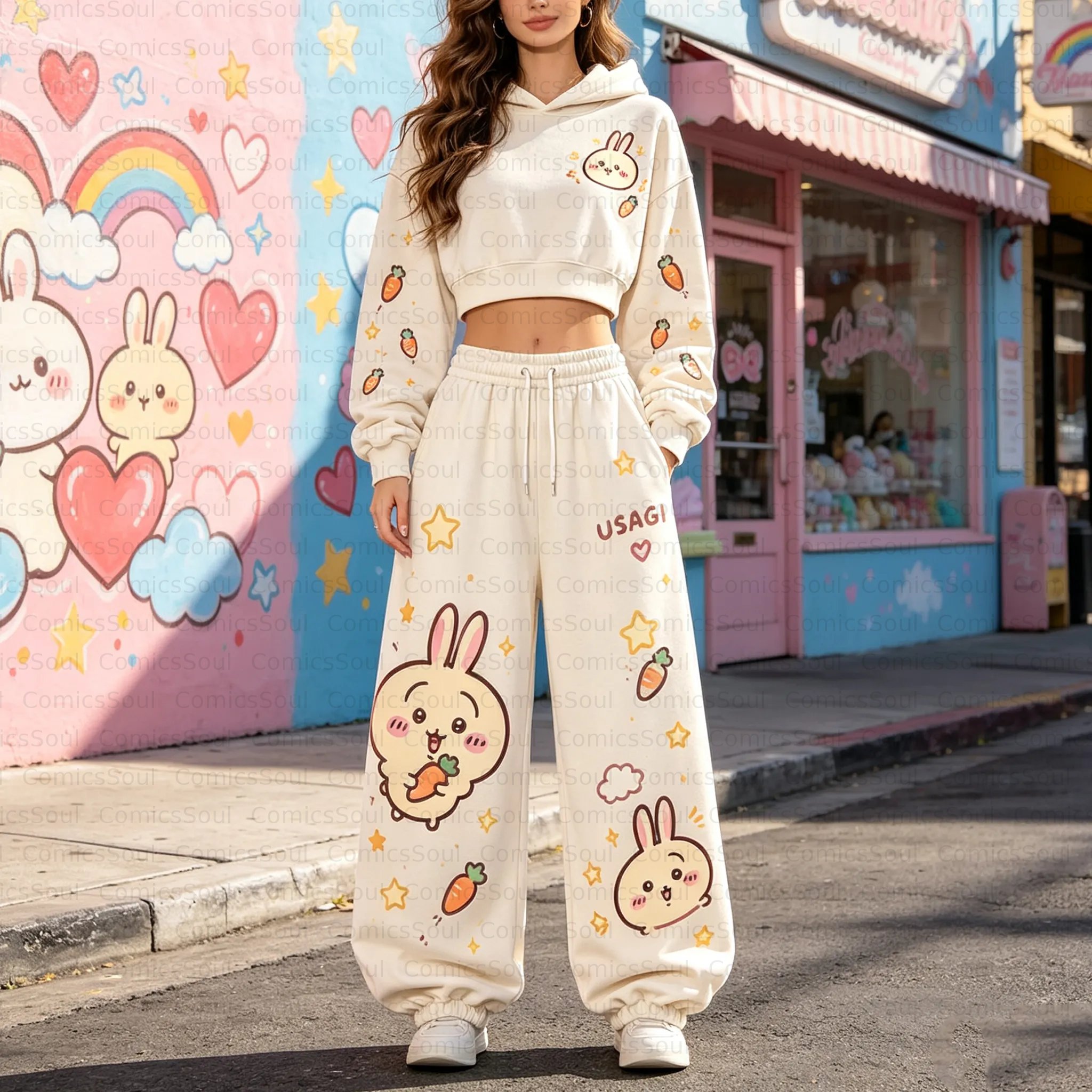 CHIIKAWA Cropped Long Sleeve Hoodie & High Waist Jogger Pants Two Piece TeeThreads Sustain the Scene with Custom Apparel