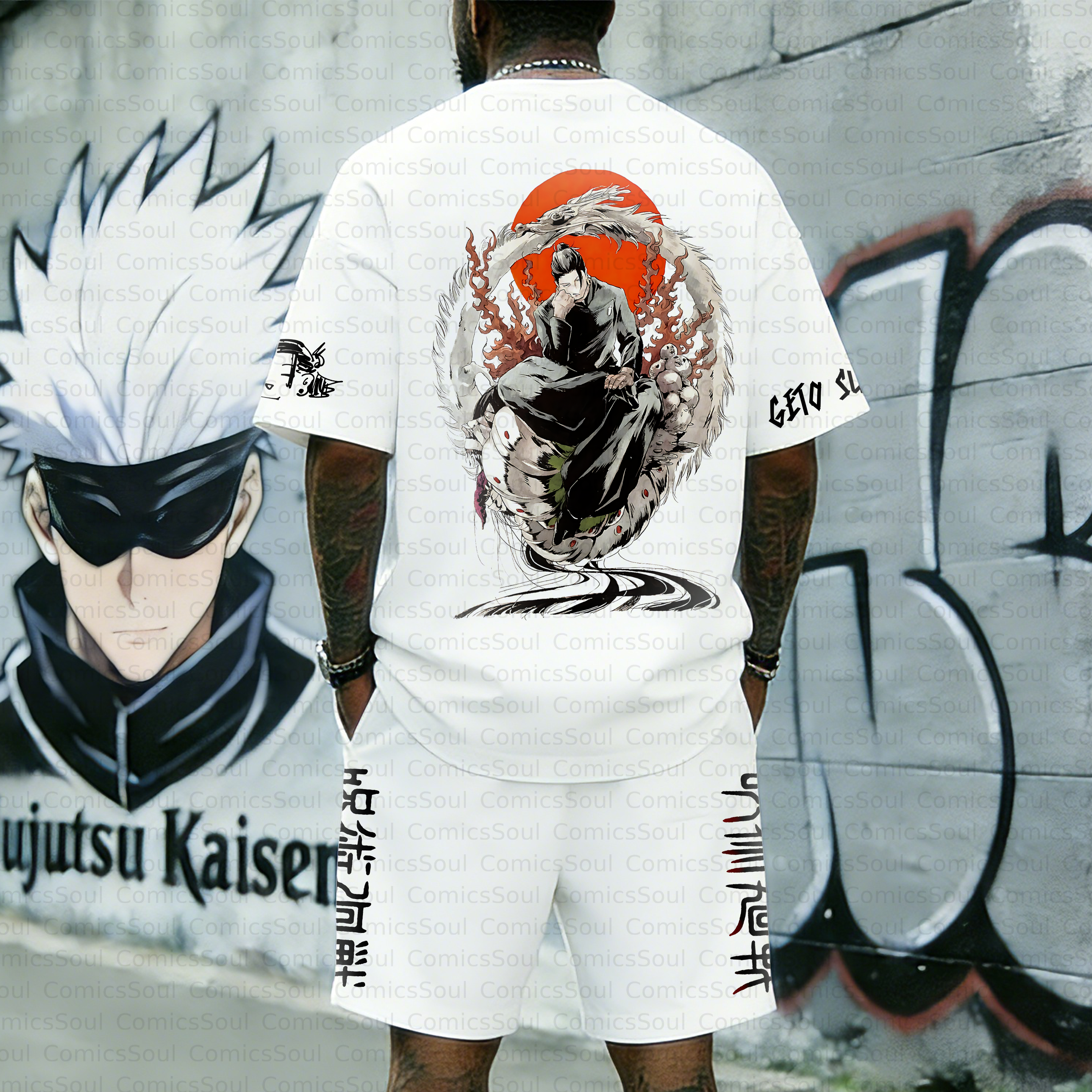Unisex Anime Inspired Vintage T-shirt& Shorts 2 Pieces Set