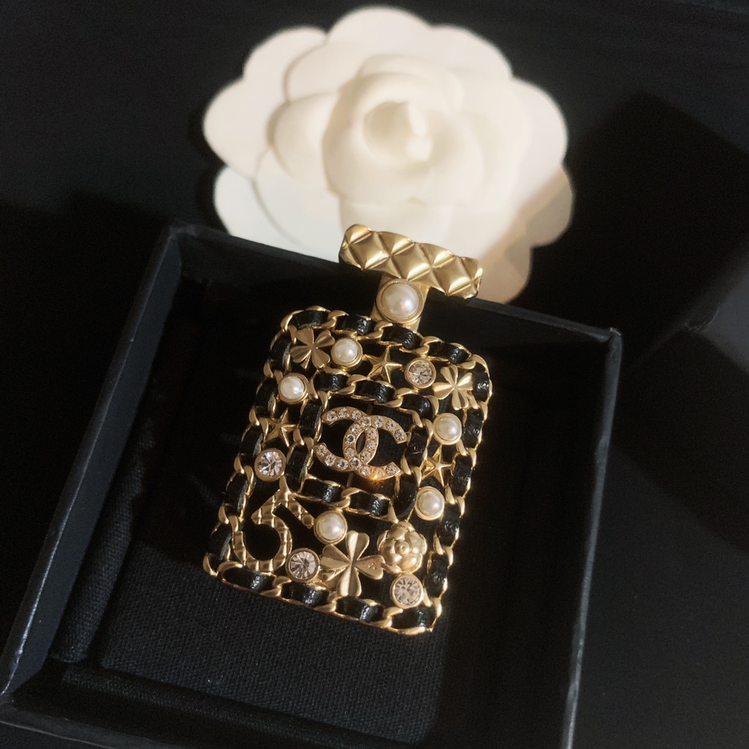 Chanel Leather Wrap Perfume Bottle Brooch - Original Replica Club