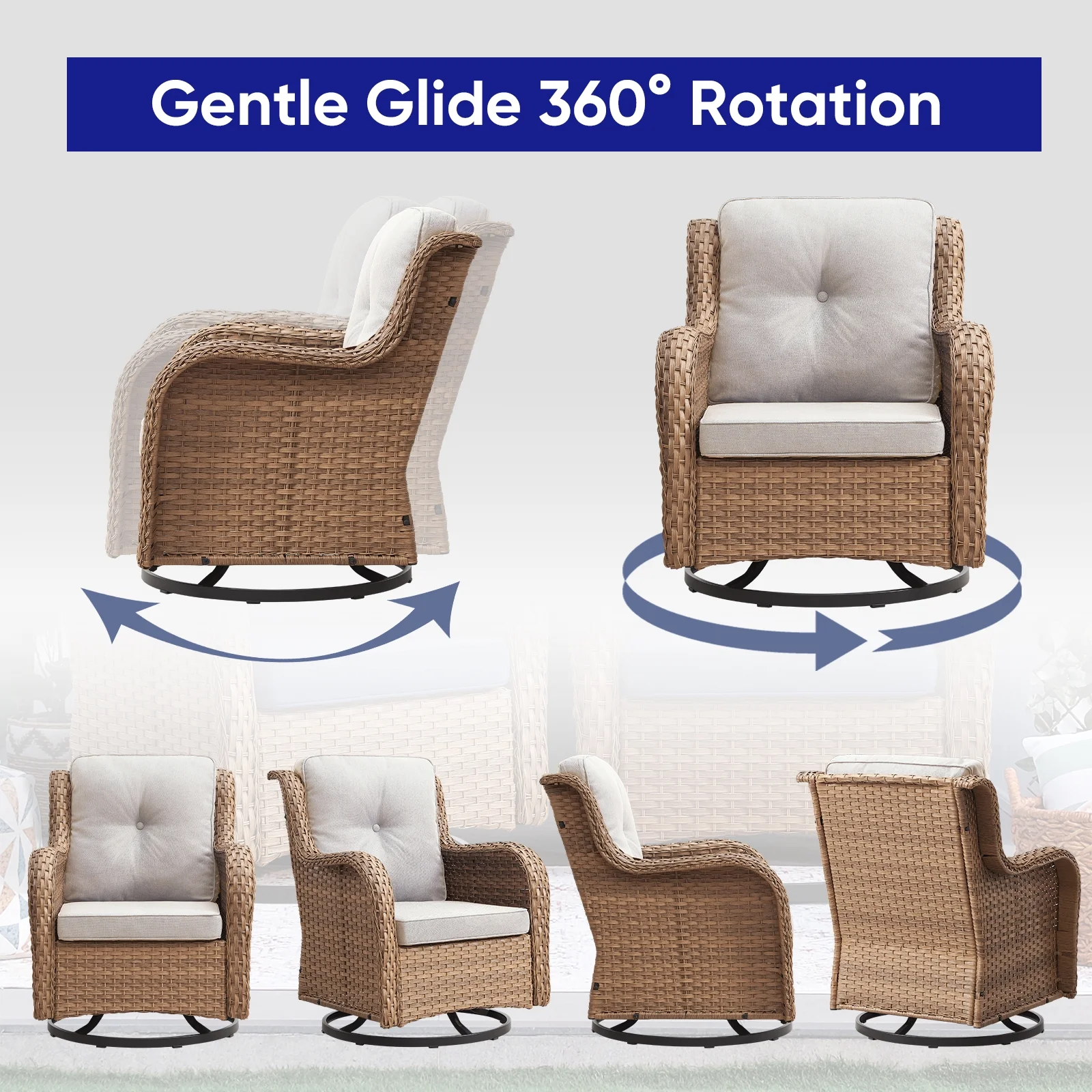 POCASSY 3 Piece Patio Set Outdoor Wicker Glider Rocking and Swivel Chairs with Cushions - Image 10