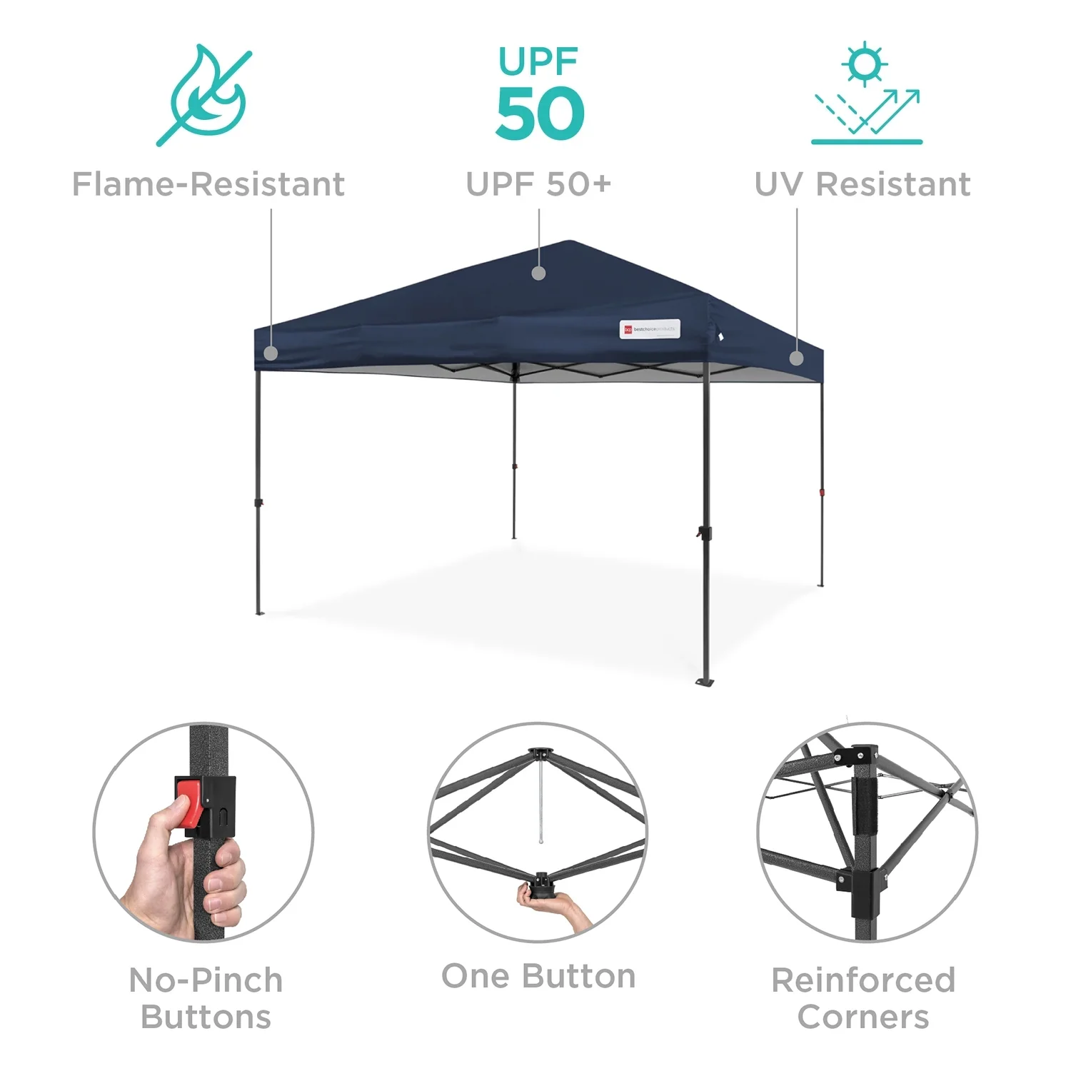 Best Choice Products 12x12ft Easy Setup Pop Up Canopy w/ 1-Button Setup, Wheeled Case, 4 Weight Bags - Navy Blue - Image 8