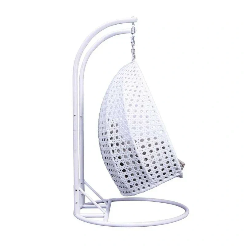 LeisureMod 2 Person Hanging Egg Chair with Stand - Outdoor/Indoor Rattan Wicker Patio Swing Hammock Lounger with Cushions