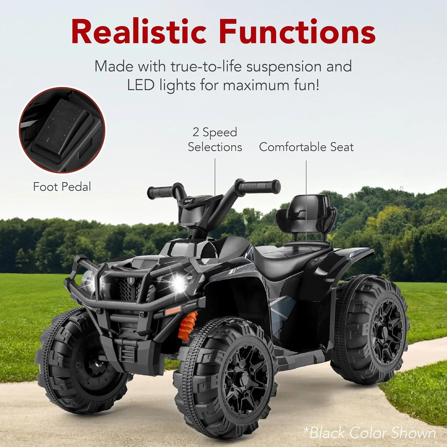 Best Choice Products 12V Kids Ride-On Electric ATV, 4-Wheeler Quad Car Toy w/Bluetooth Audio, 2.4mph Max Speed, Treaded Tires, LED Headlights, Radio