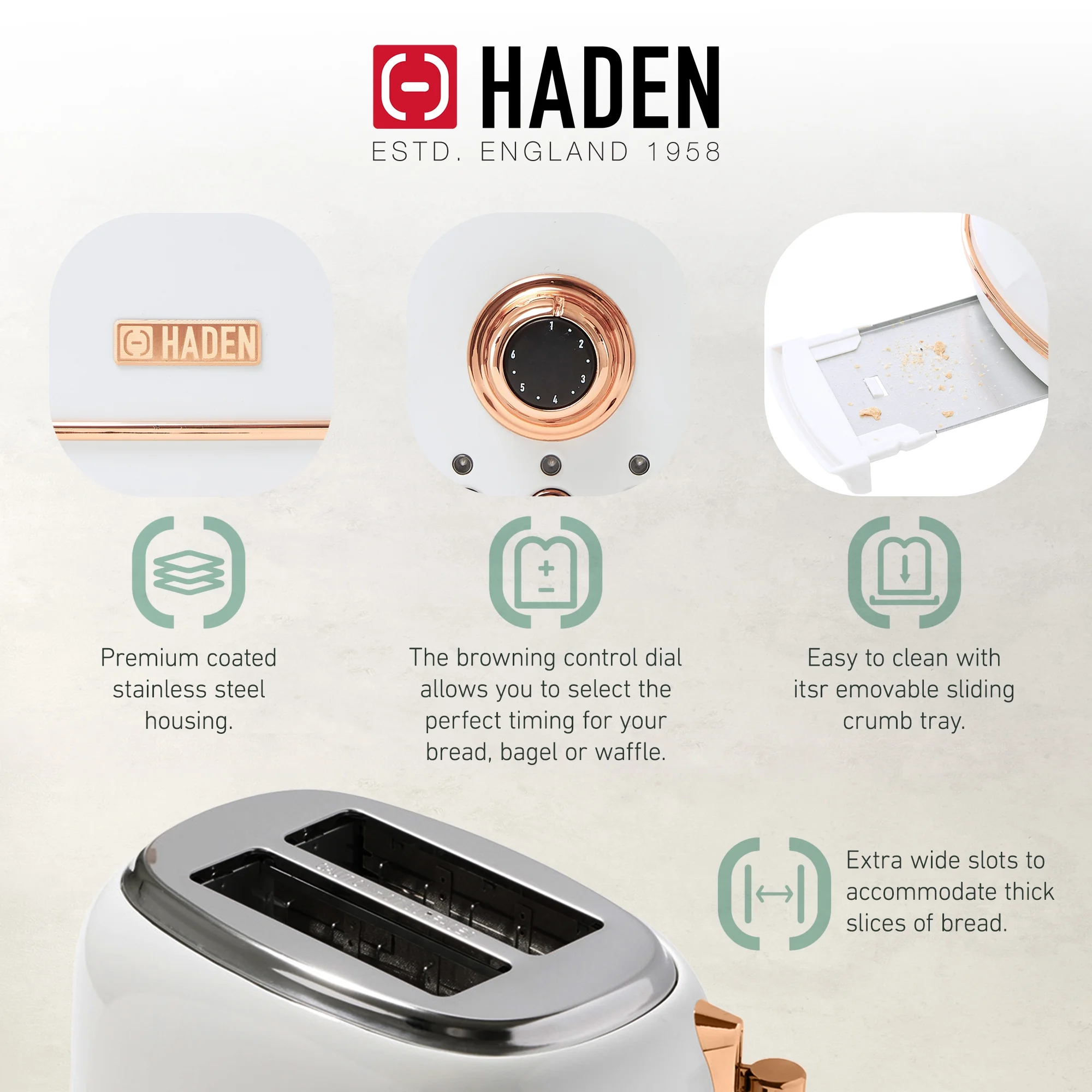 Haden Heritage 1.7 Liter Electric Kettle with 2 Slice Bread Toaster, White - Image 47