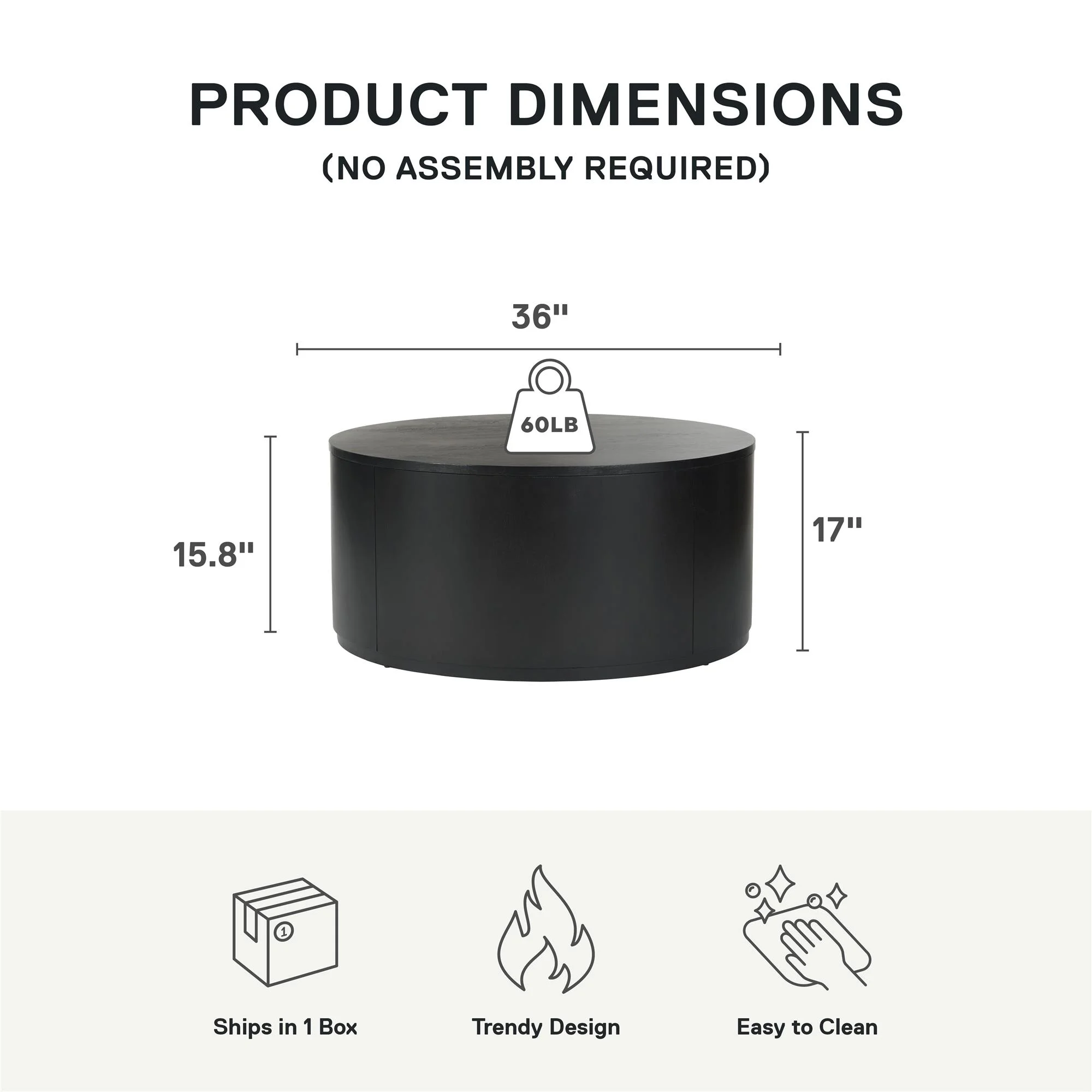 Better Homes & Gardens Miller Drum Coffee Table, Black - Image 4