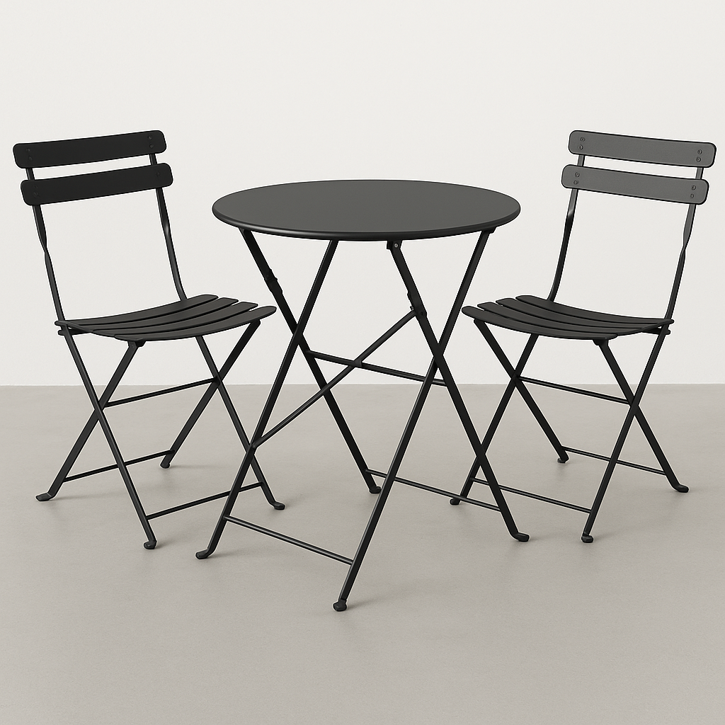Conjunto de comedor exterior Mesa redonda plegable con sillas Negro acero Jardín