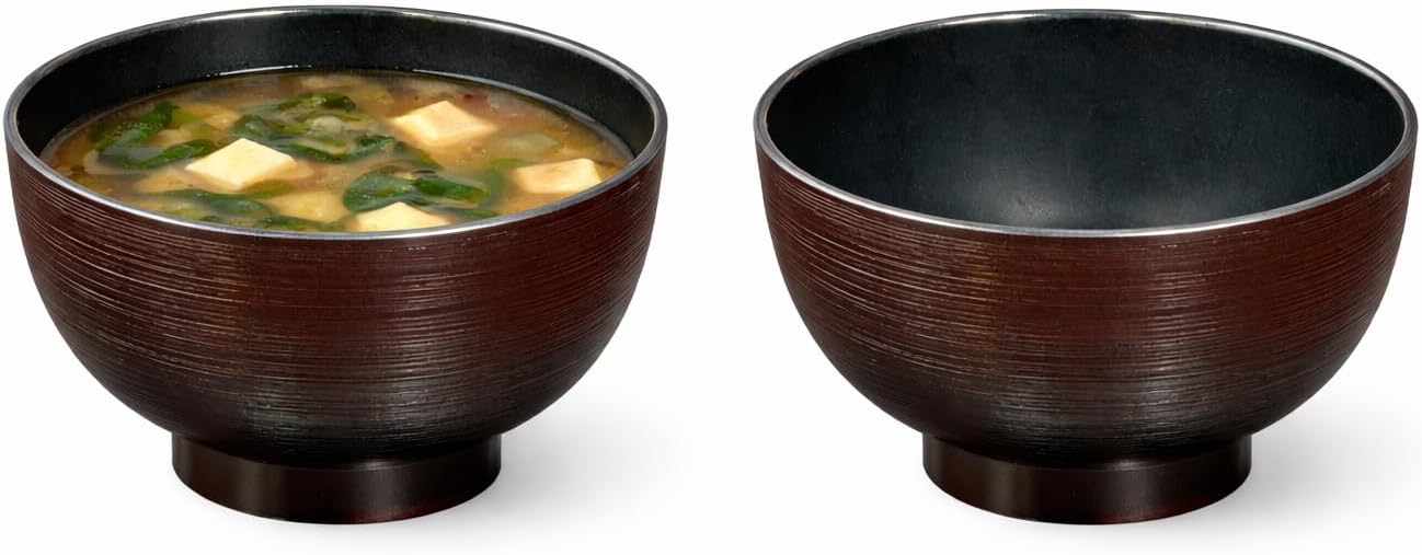 2-Pack Japanese Soup Bowls, Traditional Bowls for Rice, Noodles, Cereal & Miso Soup, Microwave & Dishwasher Safe, Made in Japan, Black