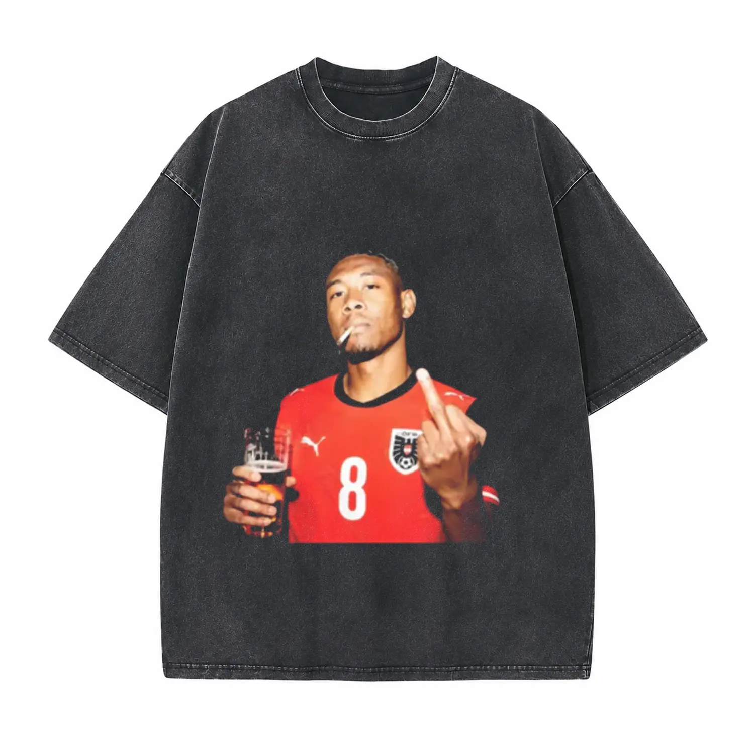 Soccer Player Smoking and Drinking Printed Unisex Washed T-Shirt