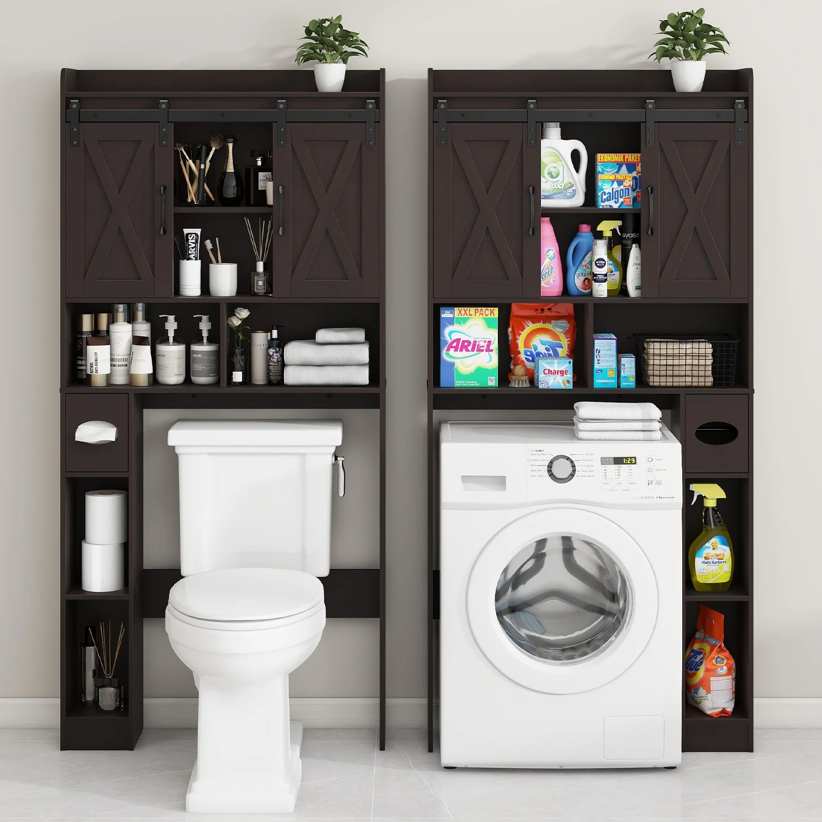 Over The Toilet Storage Cabinet, Farmhouse Storage Cabinet Over Toilet with Sliding Doors-Home Space-Saving Toilet Rack, for Bathroom, Restroom, Laundry - Image 22