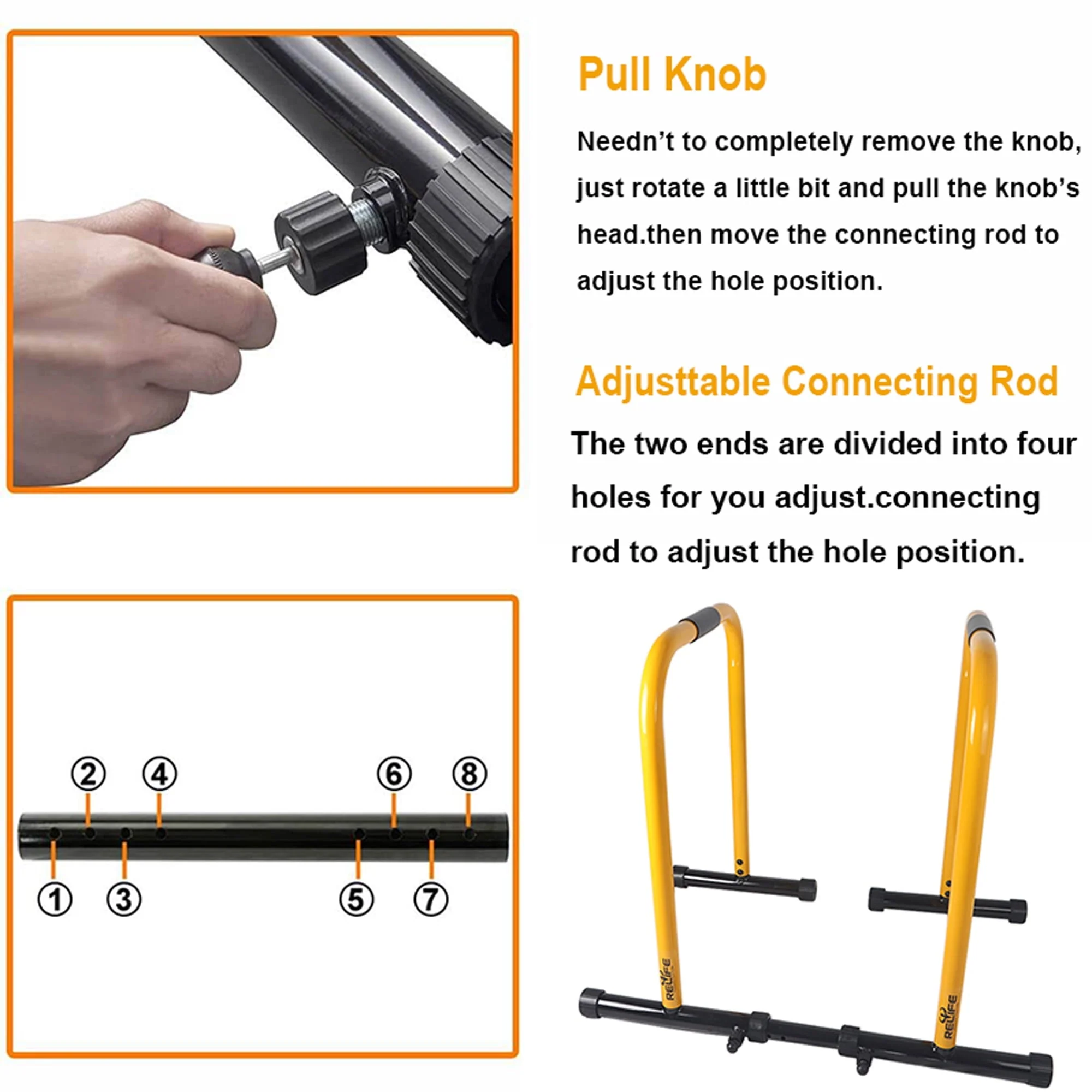 Relife Sports Dip Stand Station with Adjustable Height 300lb Dip Bar for Home Gym, Yellow - Image 3