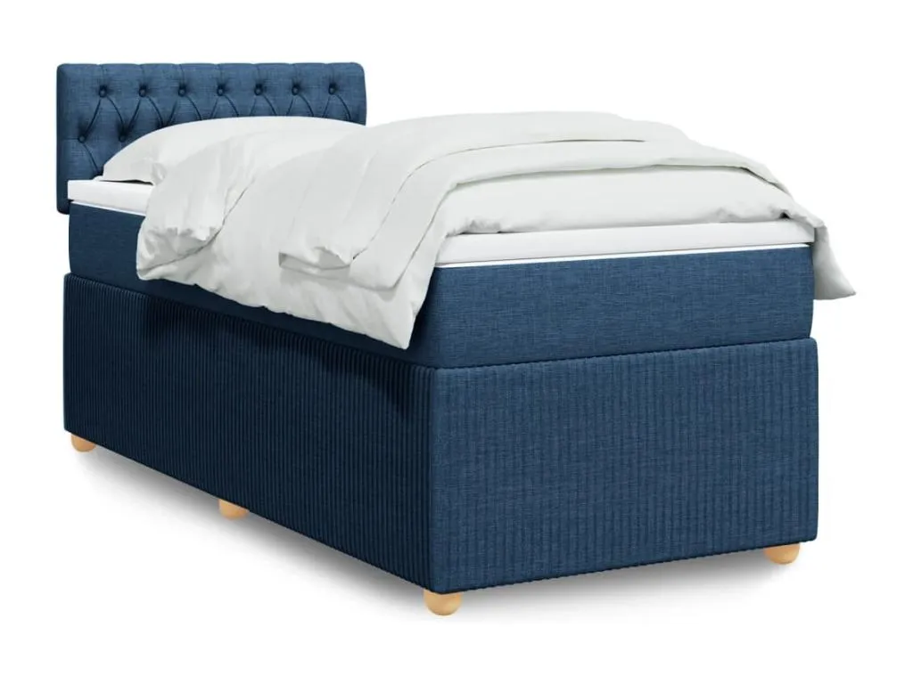 Cama box spring con colchón tela azul 90x200 cm iml3520557