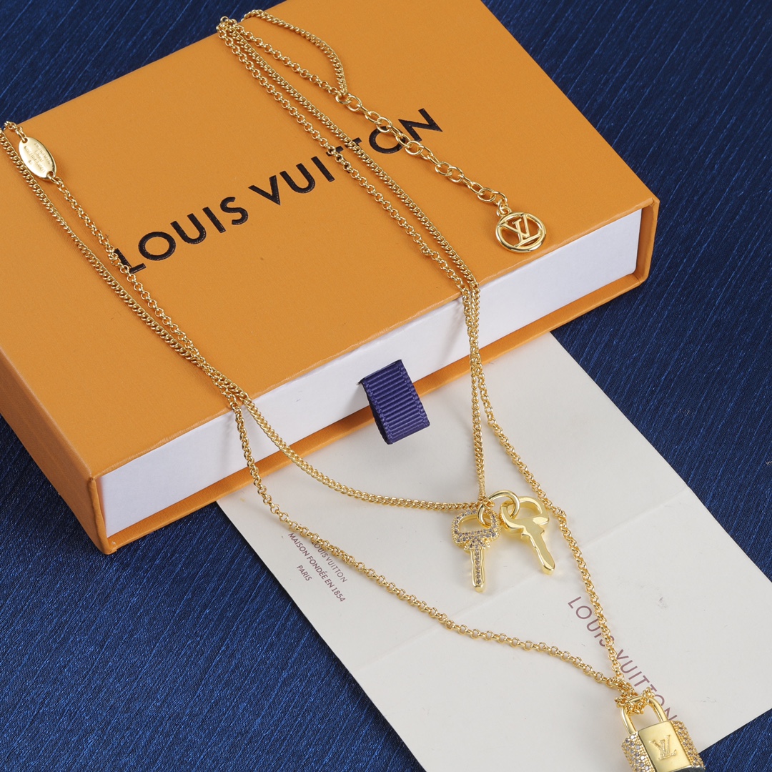 Louis Vuitton 2 Layers Lock and Key Necklace - Original Replica Club