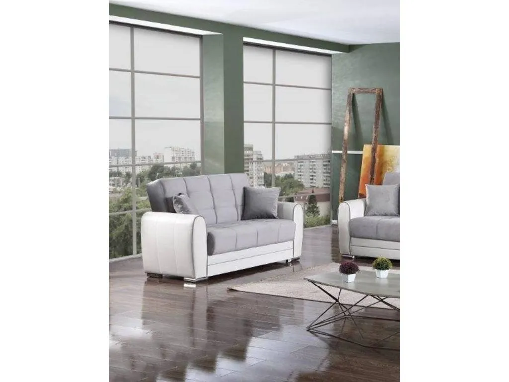 Sofá cama Hogarsens Sofá cama rinconera contenedor en ecopiel y tela Sofá de salón con apertura click-Hogarsens y península reversible 163x84h91
