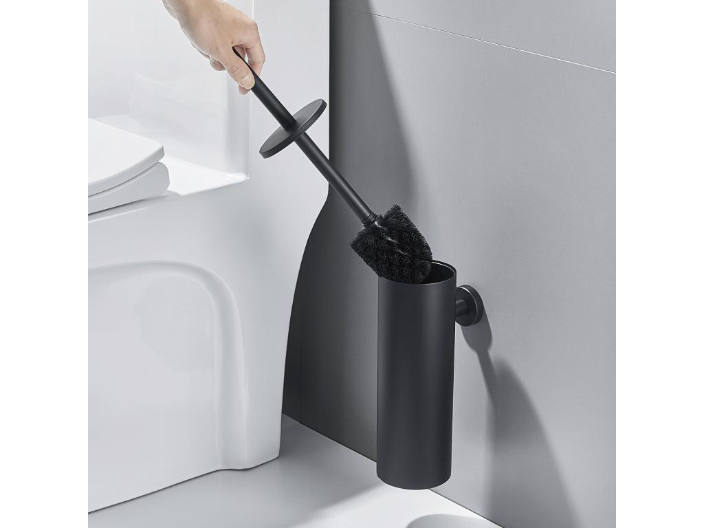 2pcs Cepillo Inodoro WC Suspendido Negro+Cepillado con Soporte de Cepillo Escoba Inodoro Acero INOX,con Soporte Cepillo Antibacteriano,Modelo UE