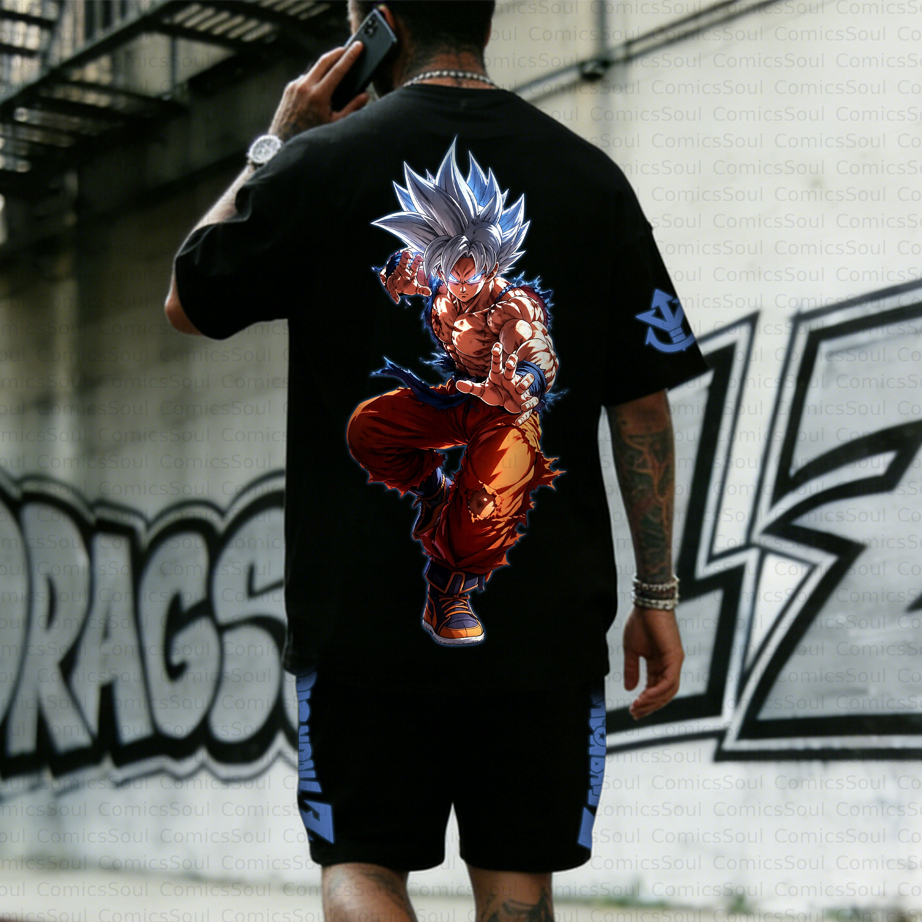 Unisex Anime Inspired Vintage T-shirt& Shorts 2 Pieces Set