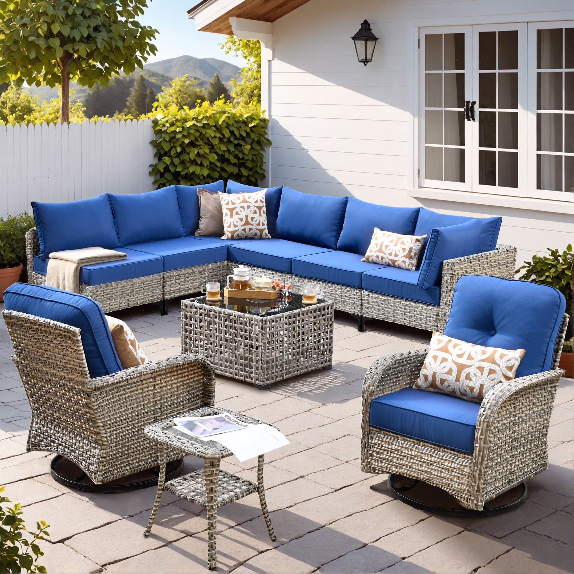 Vcatnet Outdoor Patio Furniture Sets 10 Pieces Sectional Sofa Wicker Conversation Set with Swivel Glider Chairs and Solar Powered Coffee Table for Porch,Backyard,Gray - Image 15