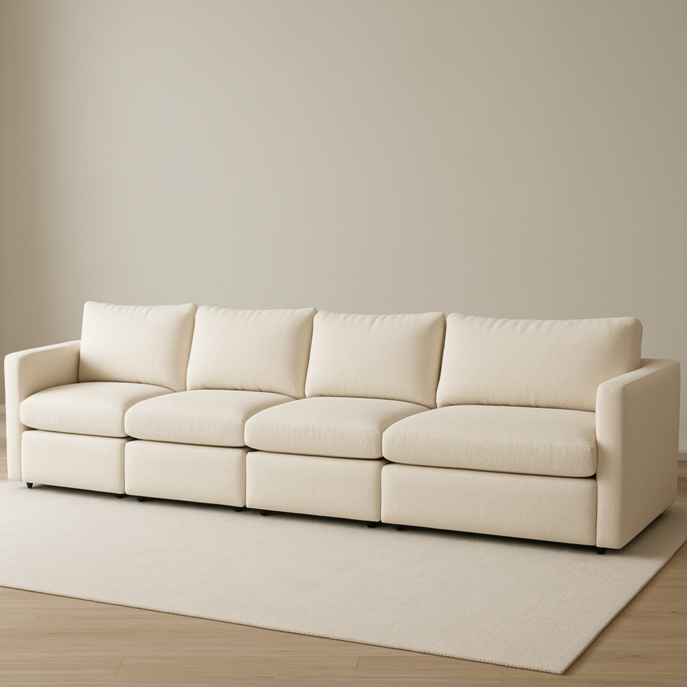 Sofá Seccional Modular Beige 4 Plazas 300x100x85 cm con Funda Desenfundable