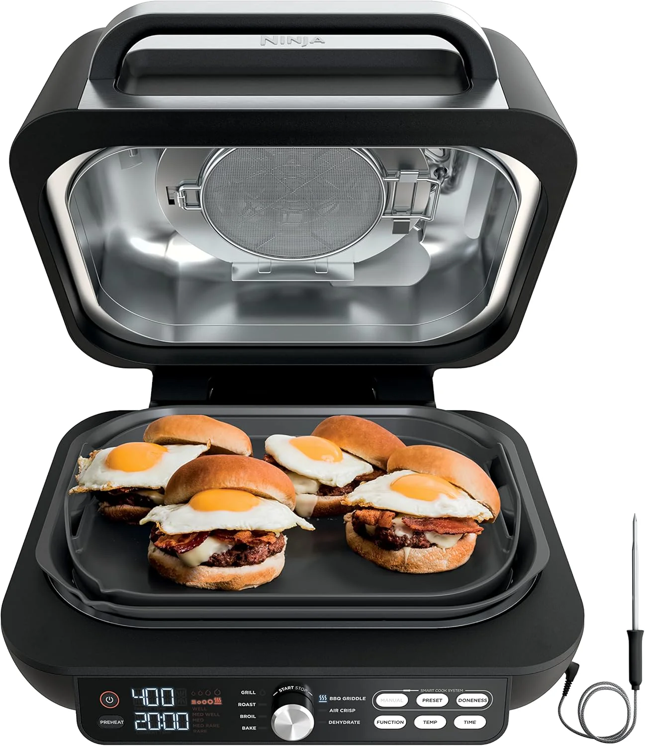 Ninja Foodi Smart XL 6-in-1 Indoor Grill with Air Fry, Bake, Roast, Broil, and Dehydrate, Smart Thermometer