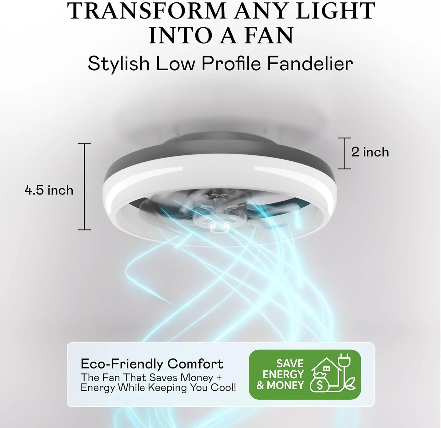 CannonX 14- Low Profile Ceiling Fans with Lights and Remote, Modern Fandelier Ceiling Fan with Light, 6 Speeds, 3 Lighting Modes 3500K-5500K, Flush Mount for Bedroom, LED 2200 Lumens - Image 4