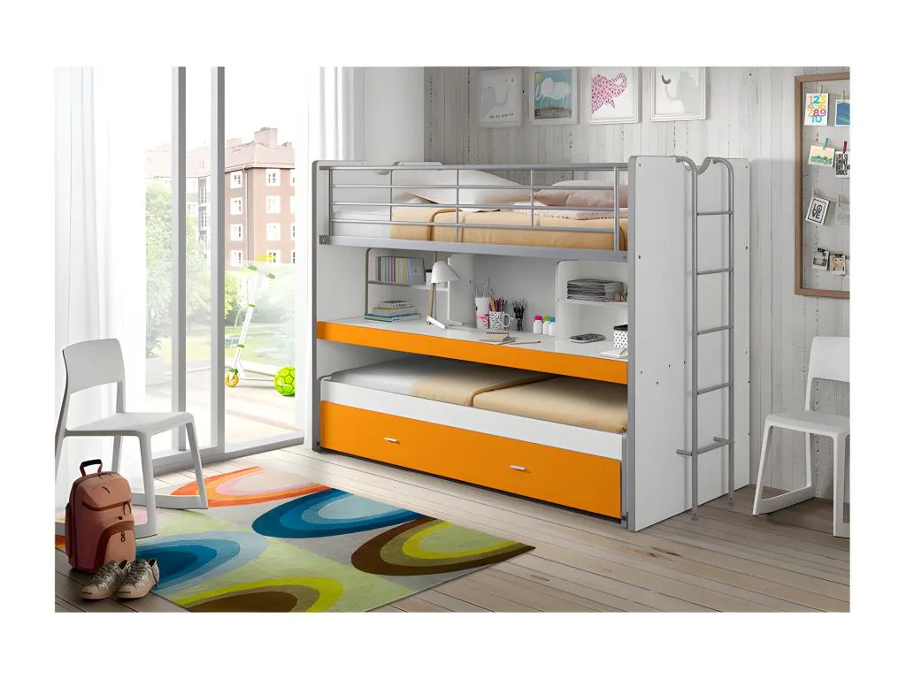 Decoencanto Litera 3 plazas 90x200 cm Decoencanto blanca y naranja
