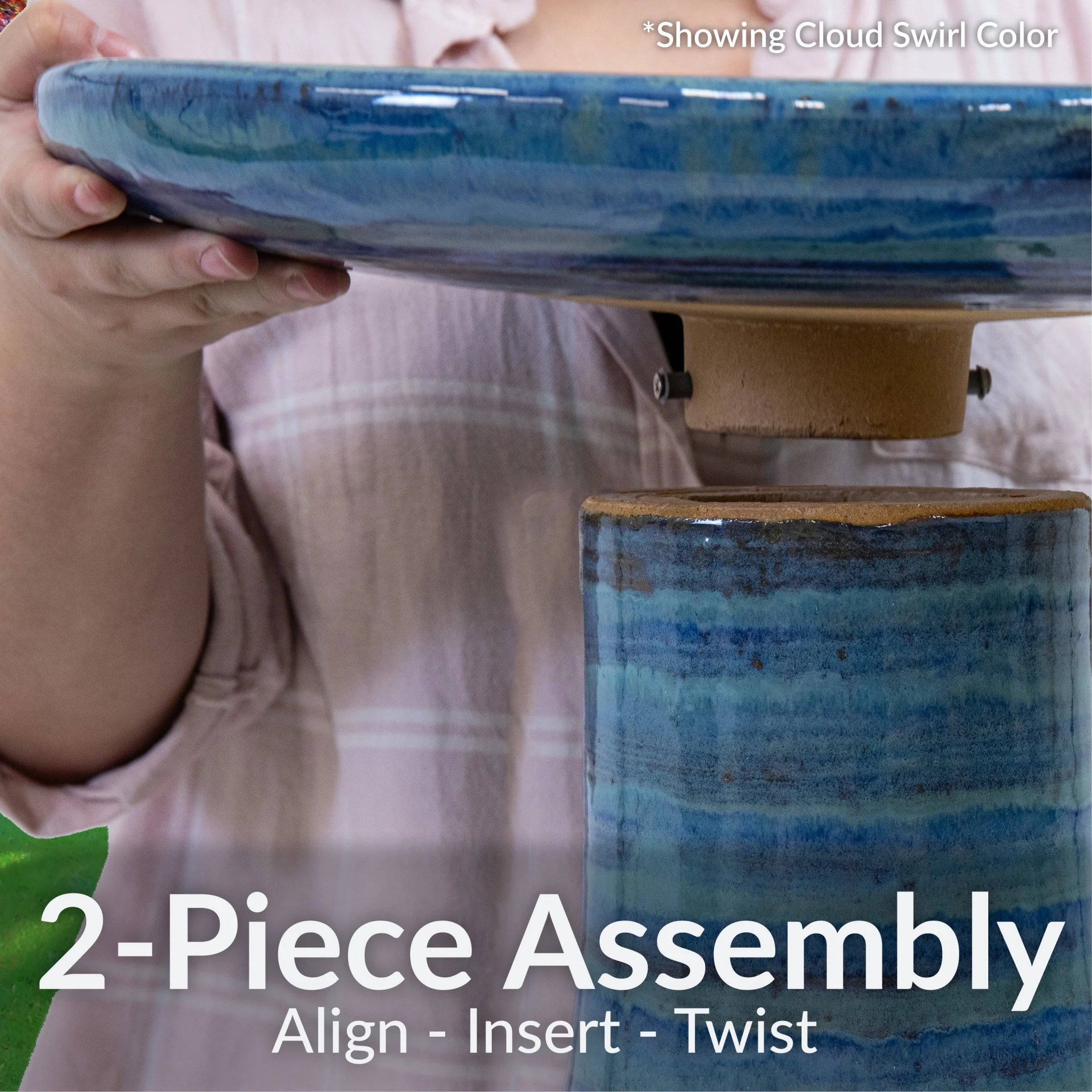 Sunnydaze Freestanding Ceramic Outdoor Bird Bath, Glazed, UV-Resistant Galaxy Blue Finish - Image 6