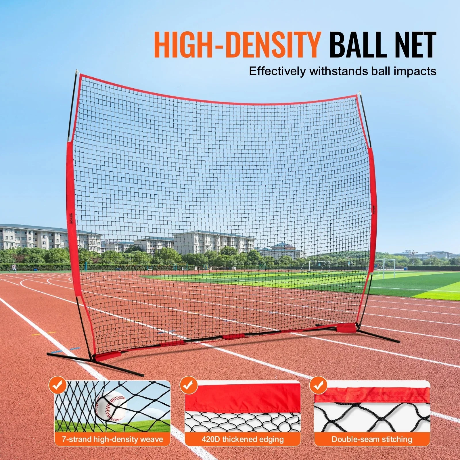 VEVOR Barricade Backstop Net, 12x9 ft Ball Sports Barrier Netting With Carry Bag - SSPDYBQ004 - Image 3 VEVOR Barricade Backstop Net, 12x9 ft Ball Sports Barrier Netting With Carry Bag - SSPDYBQ004 - Image 3