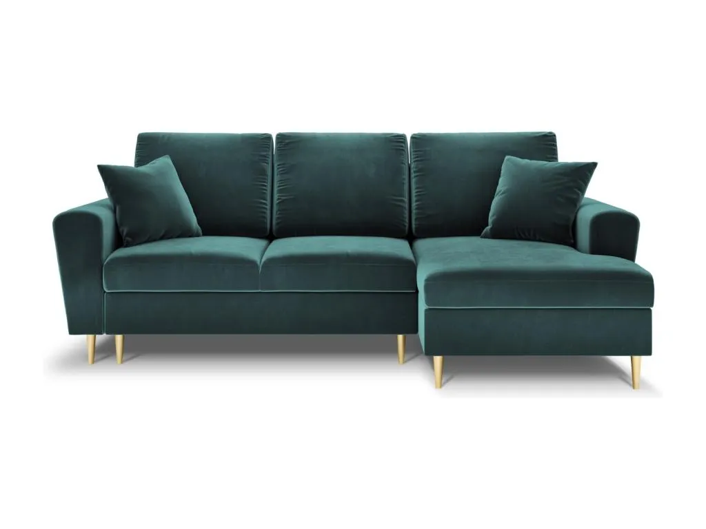 Sofá cama esquinero derecho Decohoguera con baúl de almacenaje terciopelo petróleo 4 plazas 241x145x88 cm NQ2020668