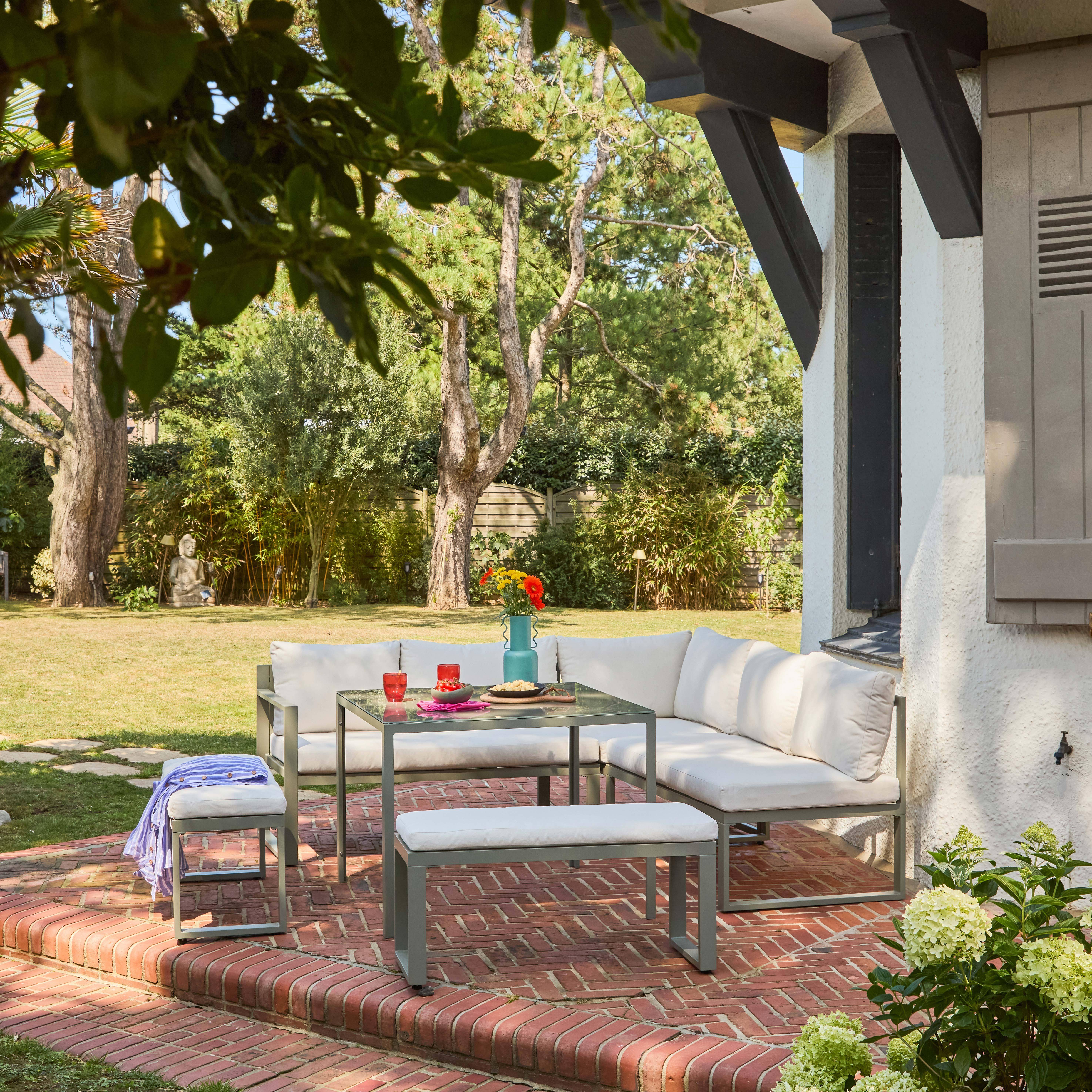 Convivio - Conjunto de jardín mesa de aluminio, 9 plazas