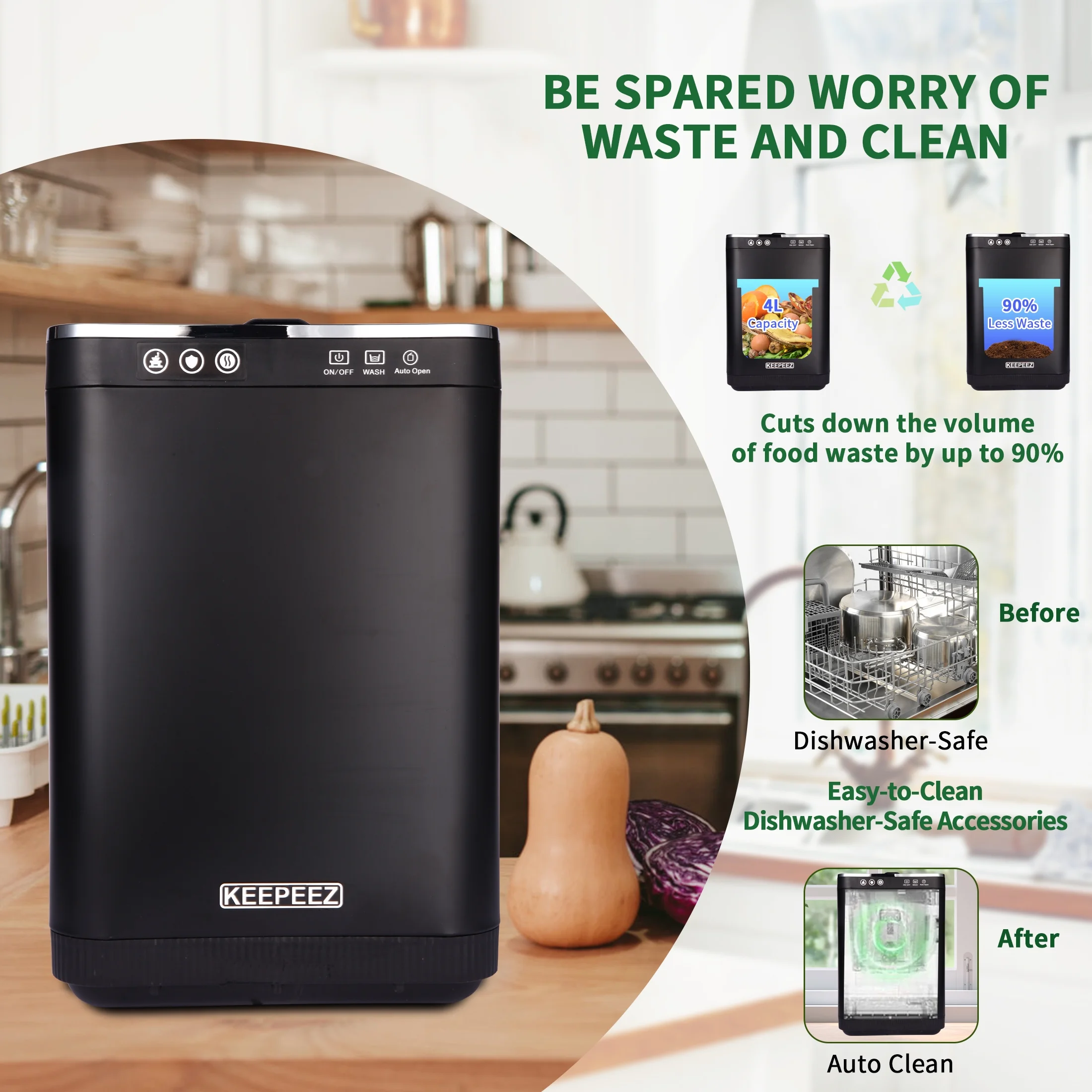 KEEPEEZ 4L Large Capacity Odoroster for Kitchen,Turn Food Waste to Fertilizer for Garden, Food Waste Compost Machineless Quiet Electric Comp - Image 2