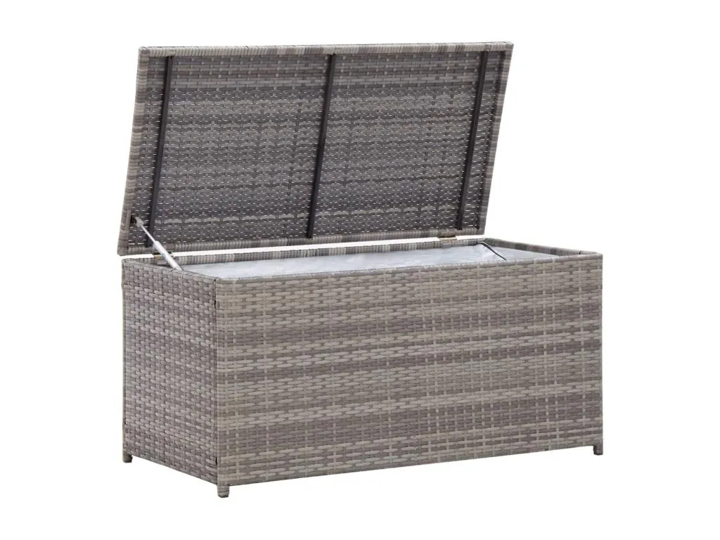 Caja de almacenamiento de jardín resina tejida 100x50x50 cm gris zfo3613113
