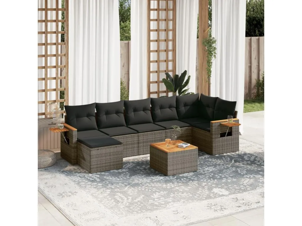 Set de sofás de jardín 8 pzas y cojines ratán sintético gris 32773JUVB
