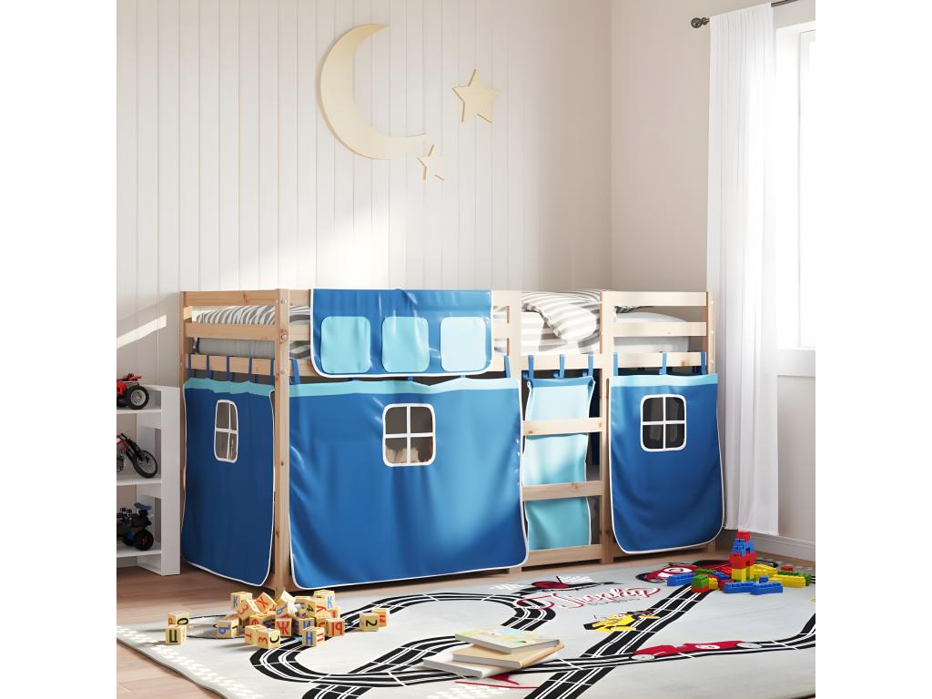 Litera con cortinas madera maciza de Nidolux azul 80x200 cm