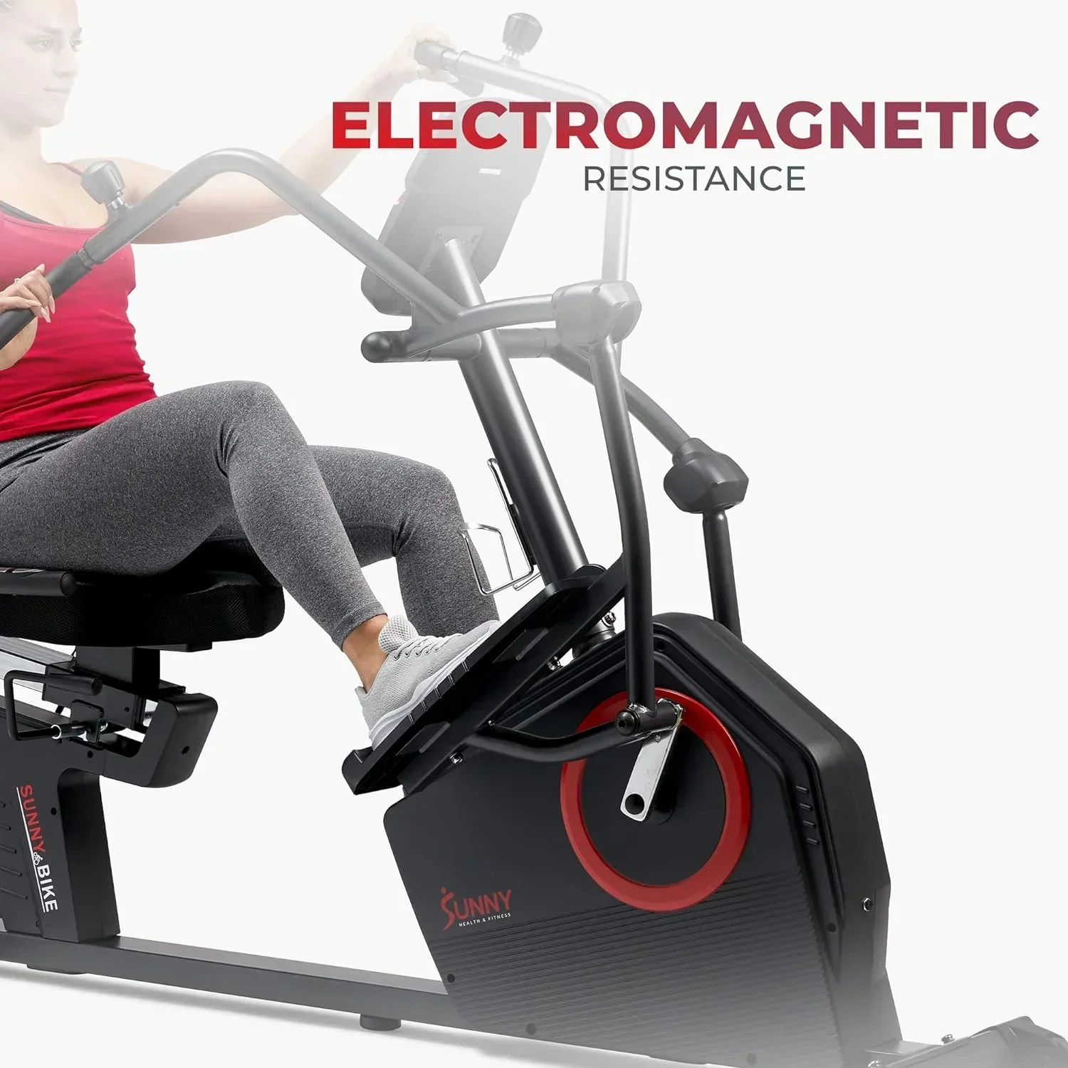 Sunny Health & Fitness Electromagnetic Recumbent Cross Trainer Elliptical Bike With Arm Exercisers - SF-RBE4886SMART - Image 3 Sunny Health & Fitness Electromagnetic Recumbent Cross Trainer Elliptical Bike With Arm Exercisers - SF-RBE4886SMART - Image 3