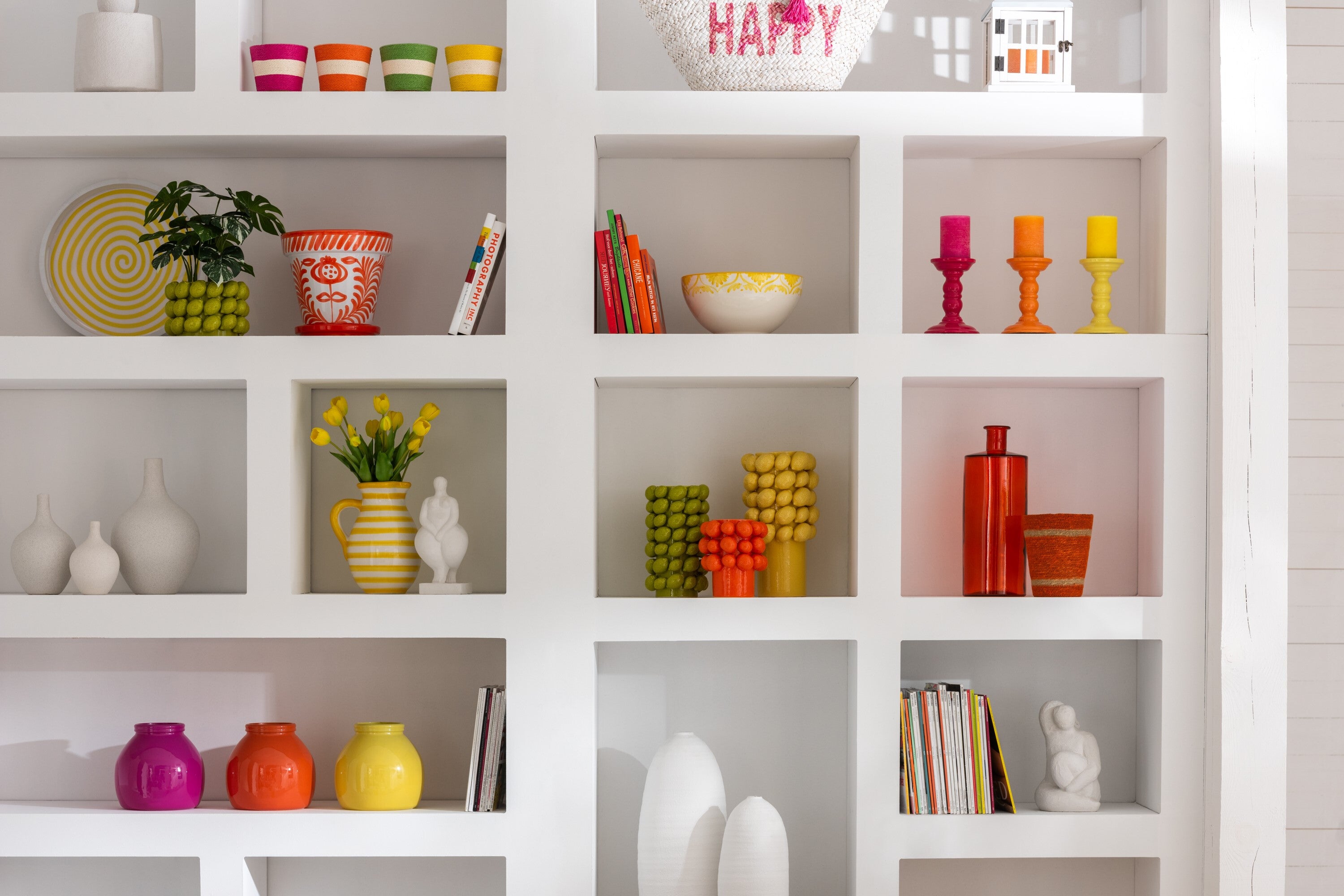 J-Line kom Granada High - keramiek - wit geel - medium - Ø 2